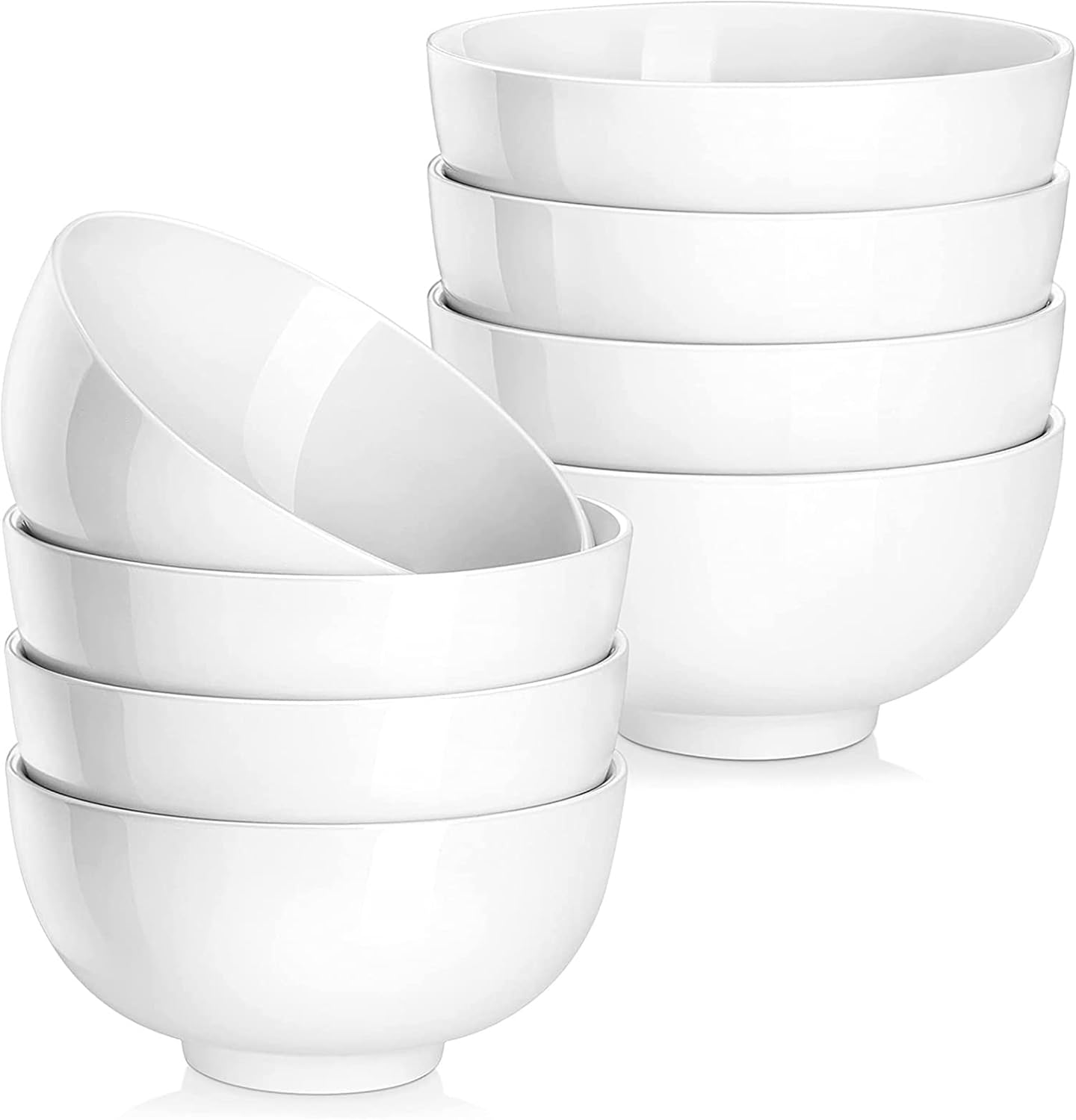 HUIRUMM Cereal Bowl, Set of 8 round Dish Bowls,780Ml Soup Bowl for Cereal/Soup/Rice/Desserts/Ice Cream/Breakfasts, Dishwasher & Microwave Safe, Series Regular- White image number 3
