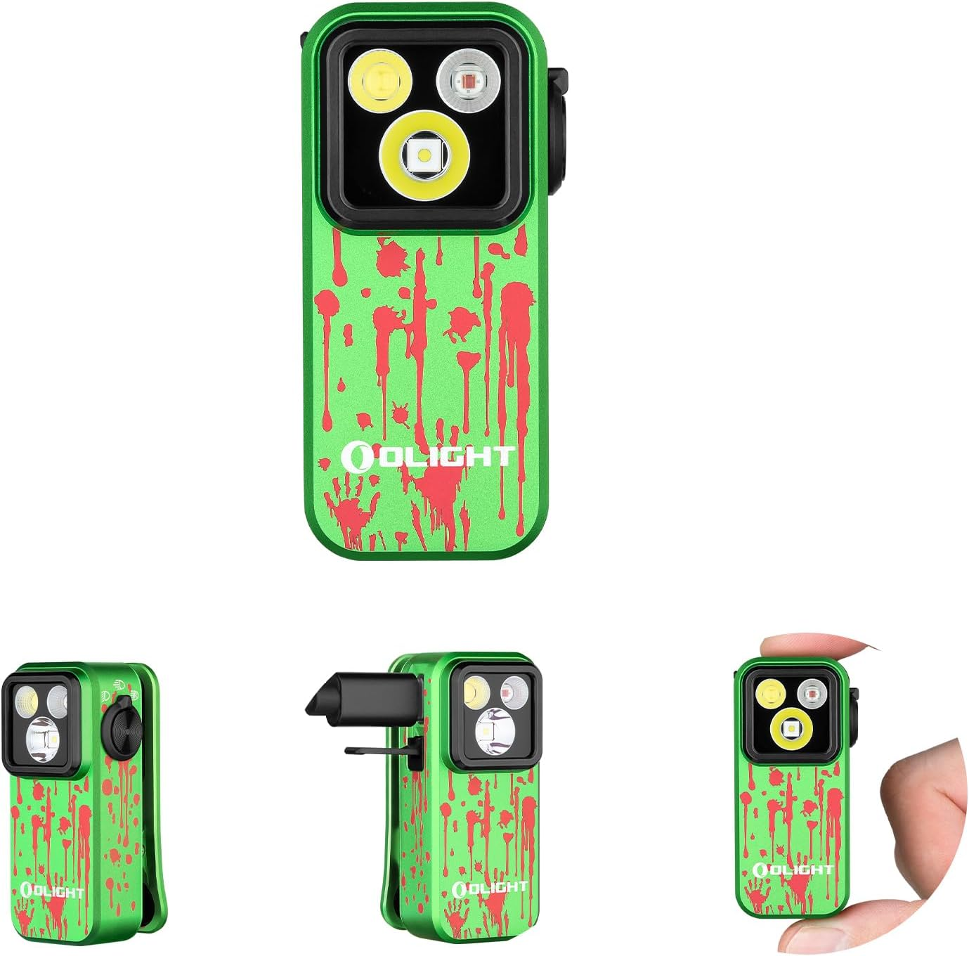 OLIGHT Oclip Pro Mini LED Torch with Floodlight, Focused Light and Red Light, 500 LM Bright USB-C Rechargeable Flashlight, IPX6 Clip Lamp, Small Flashing Light for Runners Camping (Zombie Green)