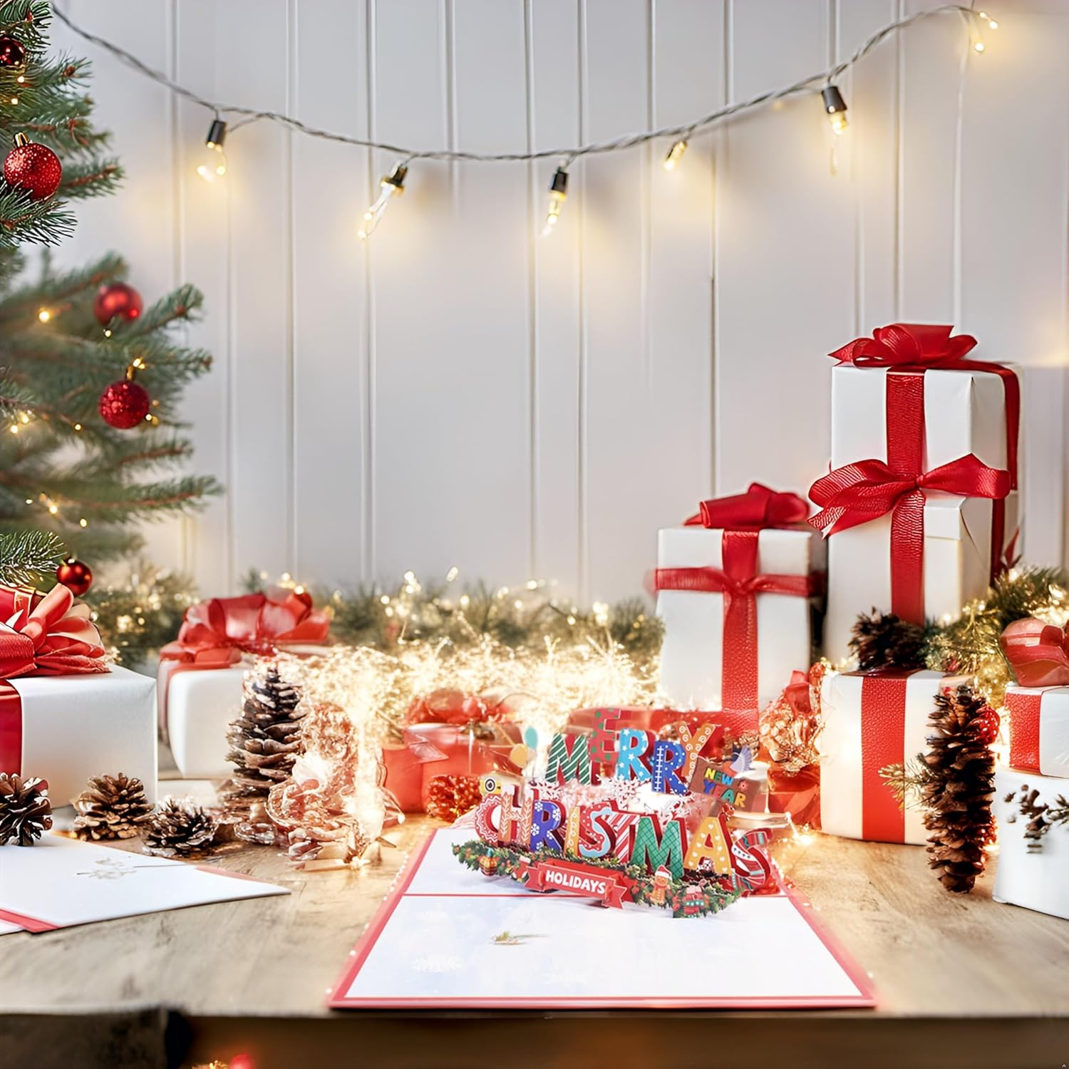 Fanlydao Pop up Christmas Cards 3D Chirstmas Gift Cards with Envelope for Xmas (Colorful Letter) image number 1