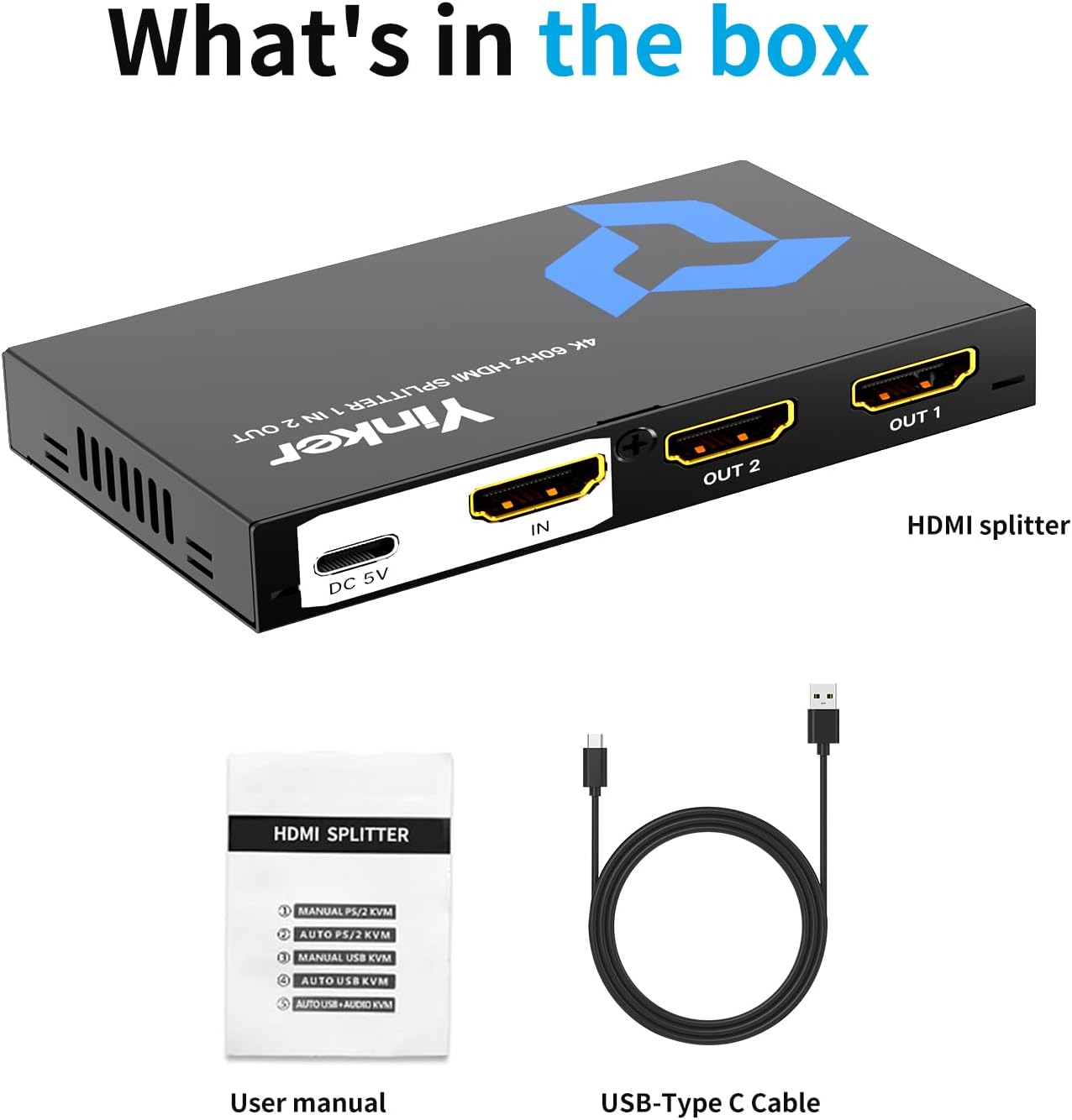 4K HDMI Splitter 1 in 2 Out, 4K@30Hz 1X2 Slim HDMI Splitter for Dual Monitors, 1 to 2 USB-C Powered Only Mirror for PS4 Fire Stick HDTV image number 5