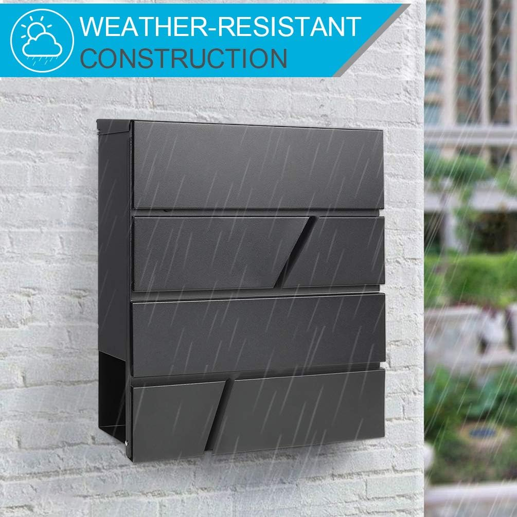 Lockable Mailboxes with Keys,Outdoor Wall Mounted Mail Box with Large Capacity,14 3/10" X 4 1/10" X 13", Black image number 2