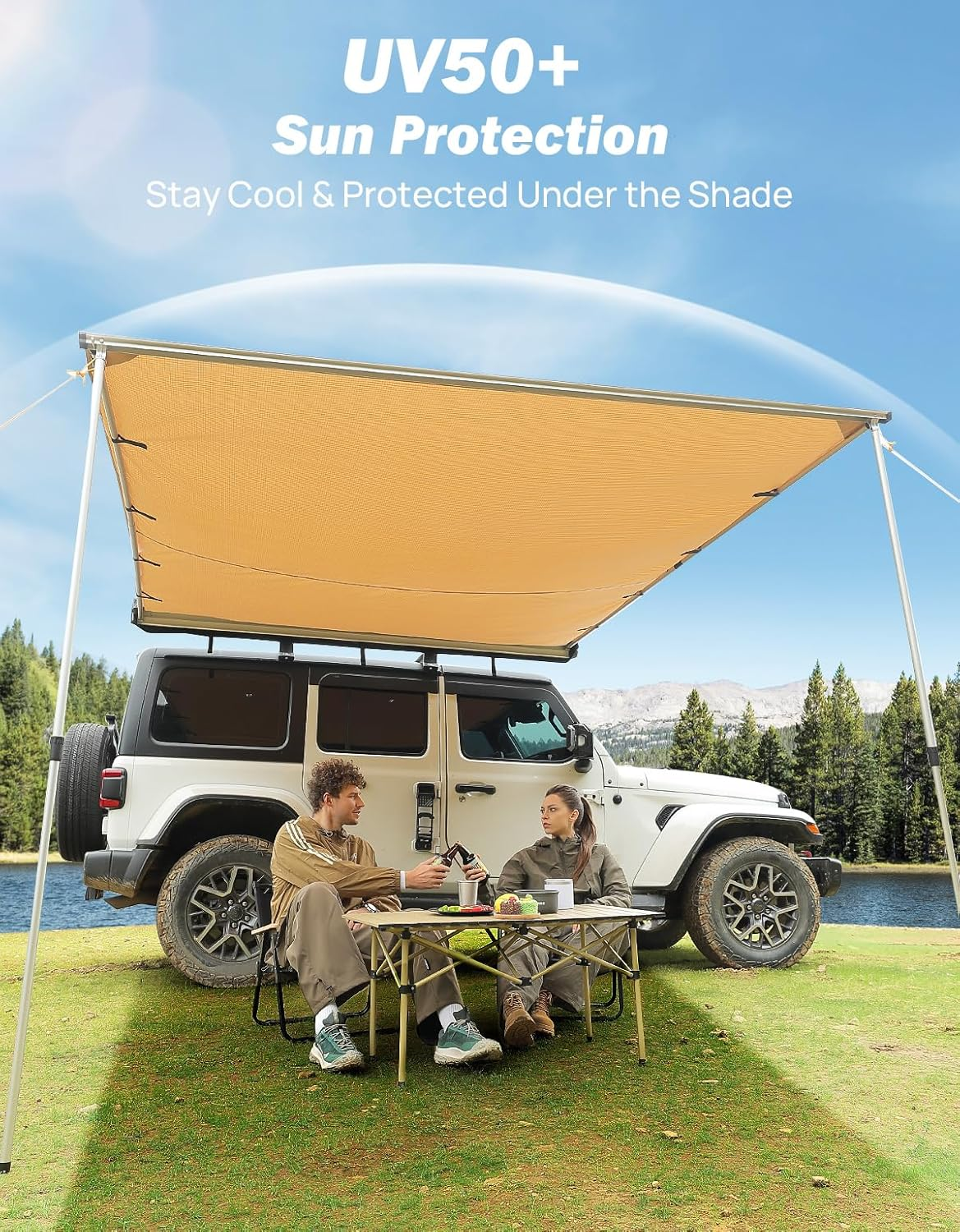 JOYTUTUS Car Side Awning 2.5X3M Roof Rack Pull-Out Sun Shade UV50+, Weatherproof 4X4 Side Awning for Camping, Car Sunshade with Adjustable Hardware, Quick Set-Up, Suv/Truck/Van/Jeep image number 4