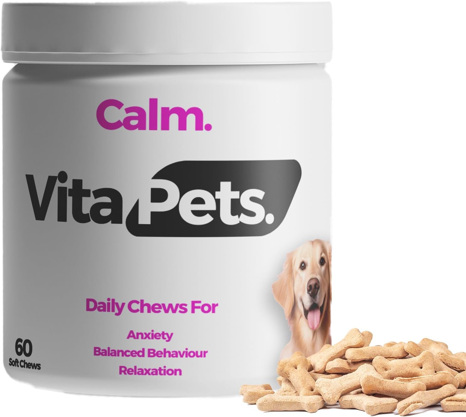 Vitapets - Calming Aid Dog Supplement - Helps Promote Relaxation, Reduce Stress, Storm Anxiety, Eases Aggression + Insomnia - 60 Soft Chews image number 2