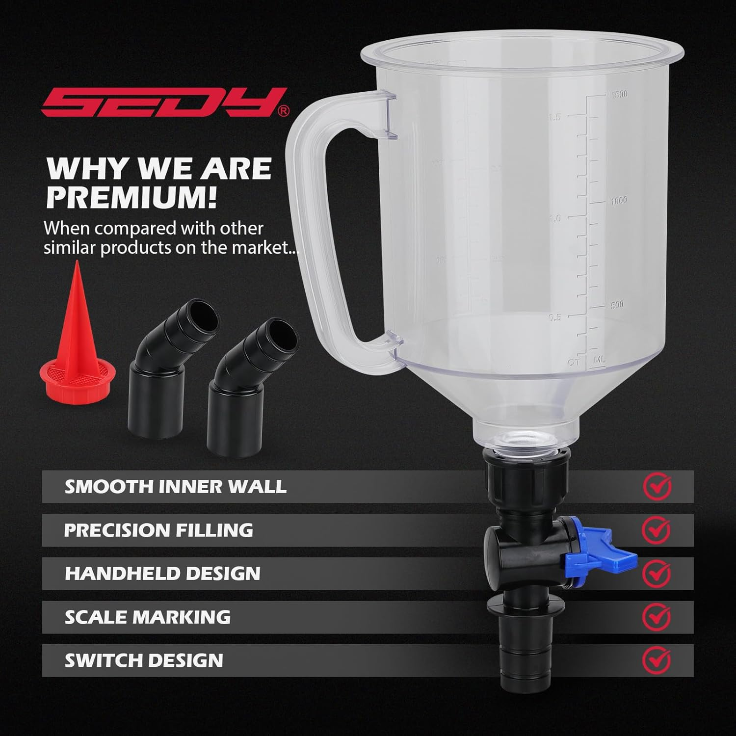 17-Piece Engine Oil Funnel Set, 1.36 Qt Automotive Oil Funnel Kit with 12 Adapters, Elbow Fitting, Arrow Screen and Magnetic Storage Hooks Tray, Compatible with GM, Ford, BMW, Audi, Land Rover Etc image number 1