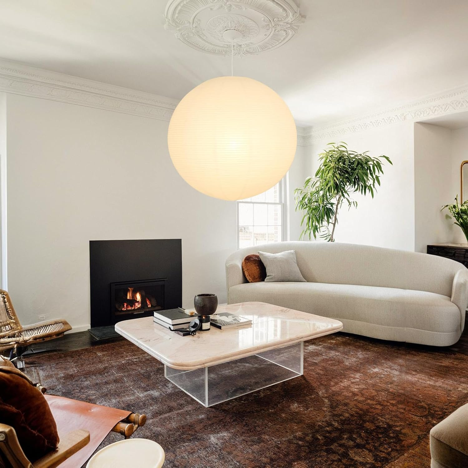 White round Paper Lantern Lampshade, 22"X22'' Large Paper Lanterns Pendant Light Shade, Chinese Foldable Design for Living Room, Bedroom, Ceiling Lampshade Party Decor