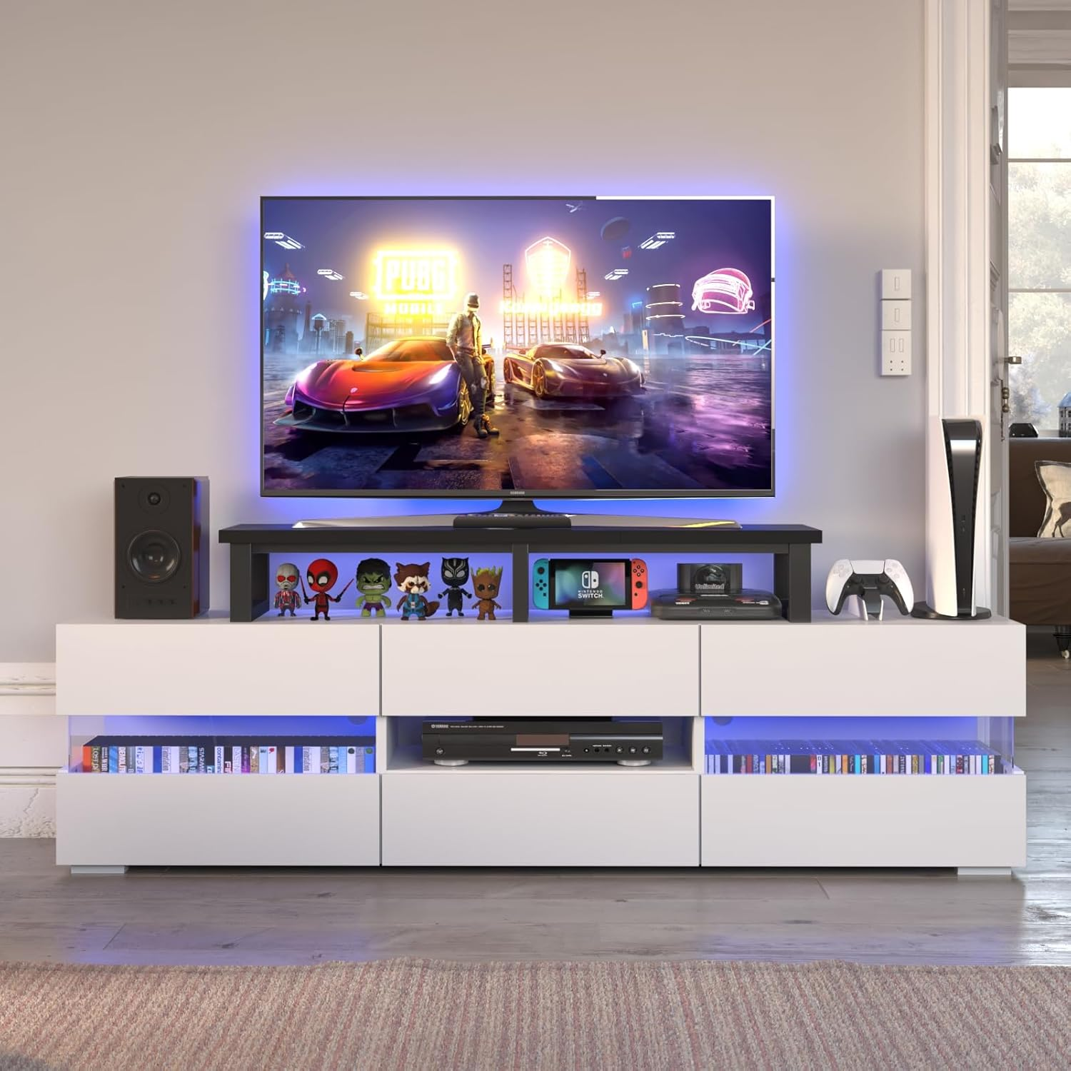 YAOHUOO 45" Large TV Riser for 32-60 Inch TV, TV Riser Stand Shelf with Steel Legs, Tabletop TV Stand Riser for Home Office,Black image number 1