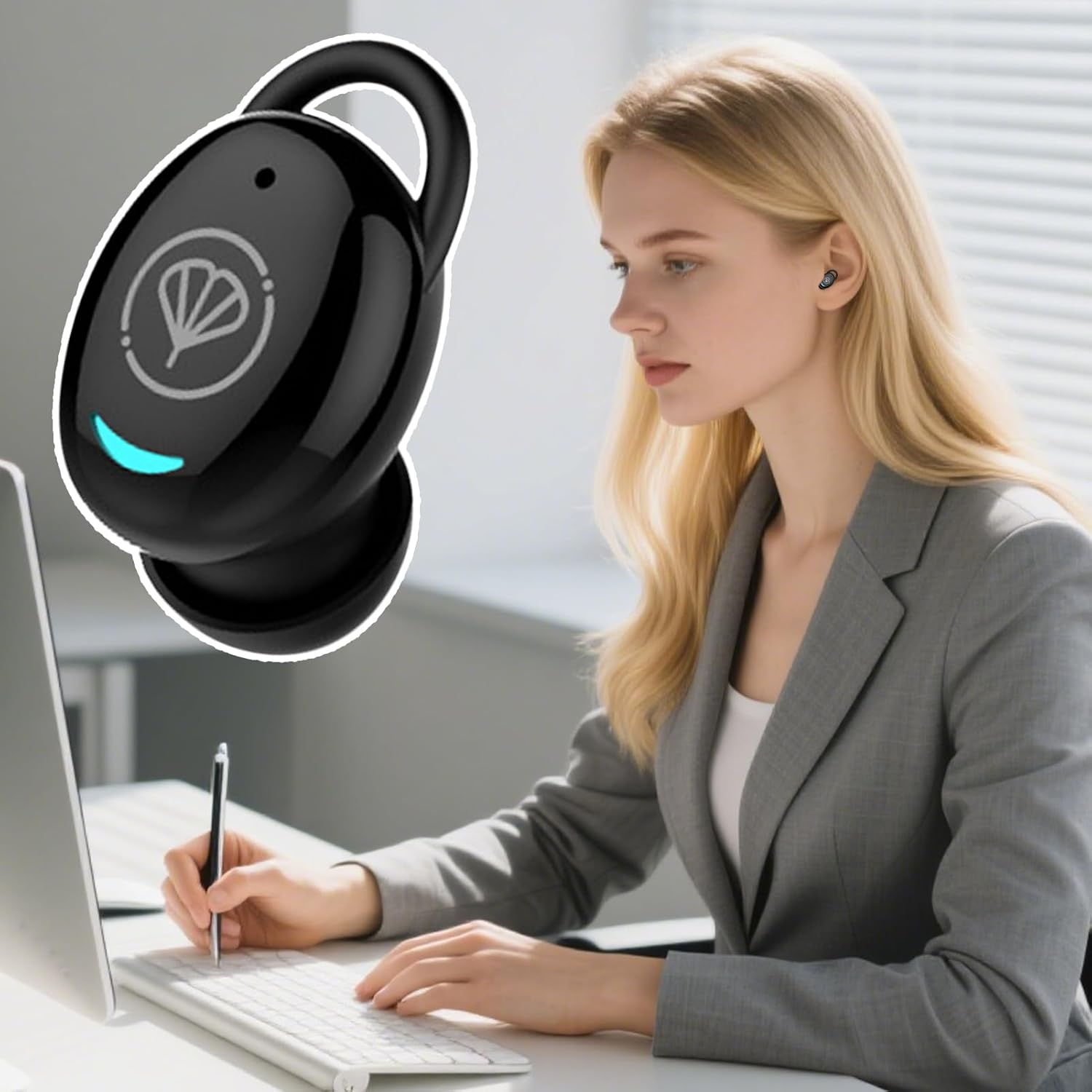 Wireless Earbuds,32-Channel Single Ear Invisible Hearing Aids,Wireless Business Earbuds - for Travel Sleeping Workout Office Business Daily Commuting Sports Meeting image number 6