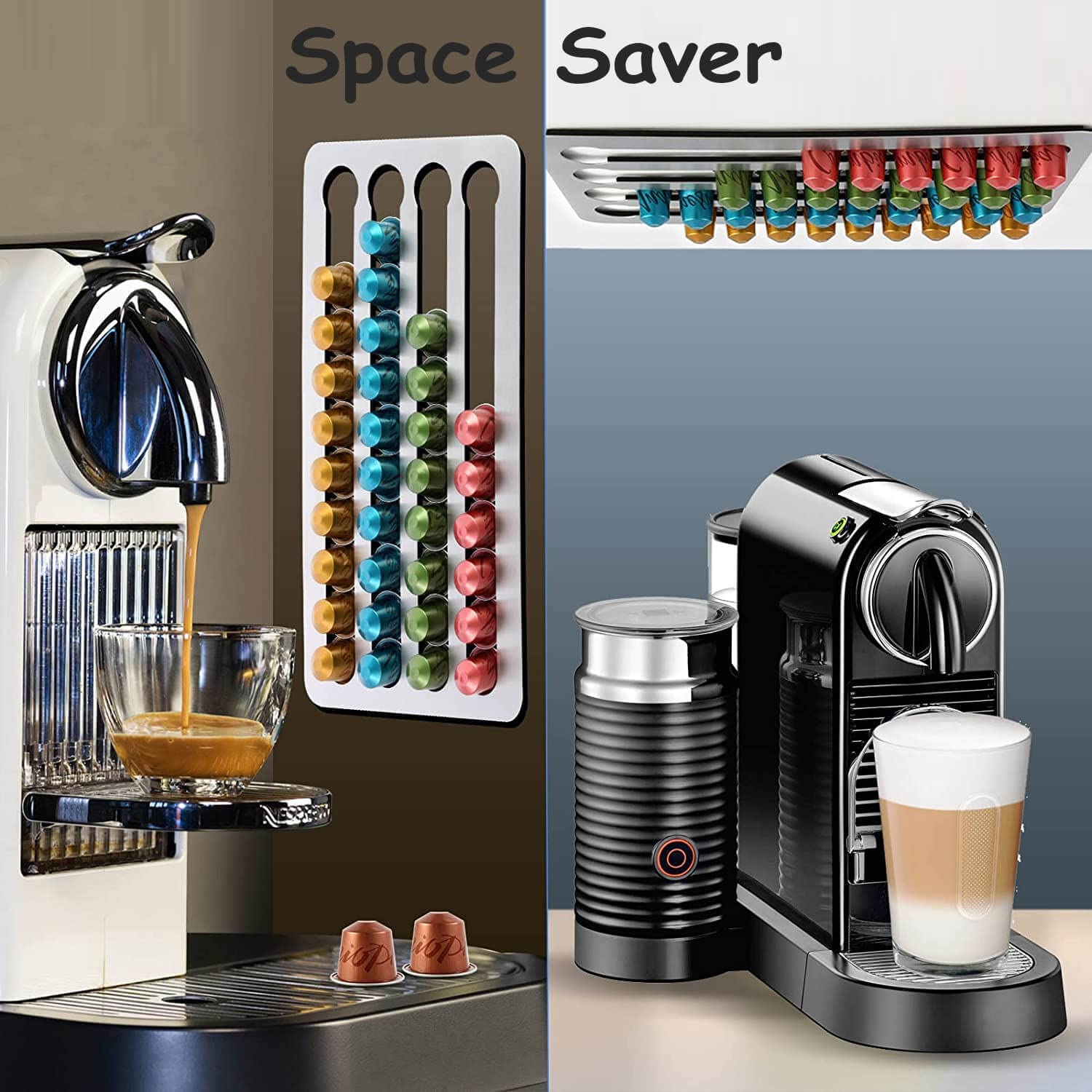 Coffee Pod Holder Organizer Compatible with Nespresso Line, Stainless Steel Capsule Holder 41X 22Cm Holds 40 Pods for Kitchen Wall, Cabinets, Adhesive (Original Line) image number 2
