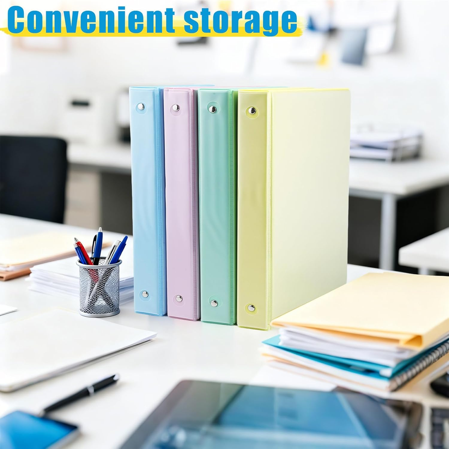 PUREZON 4 Pack 1 Inch 3 Ring Binders,Clear View Cover with 2 inside Pockets, Fits 8.5" X 11" Letter Size,Holds 200 Sheets,Clear View Binder for School,Home,Office Supplies (4 Pastel Colors) image number 1