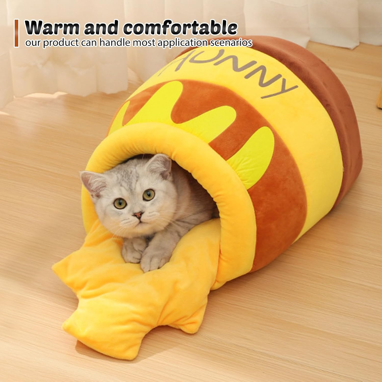 Cat Bed Fluffy Cat Cave Washable Cat Sleeping Bag Warm Pet Cat Bed Kitten Bed Cat Cuddly Bed Cat Bed Honey Pot with Removable Cushion for Small Medium Pets image number 4