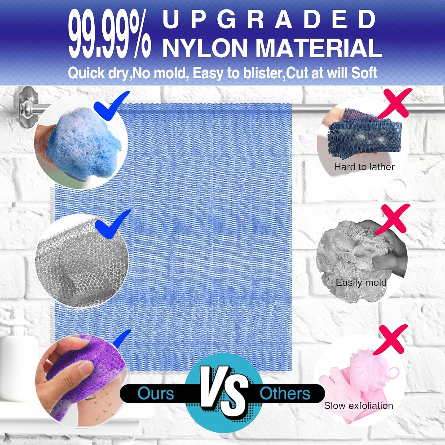 4 Pieces African Bath Sponge African Net Long Net Bath Sponge Enjoy Luxurious Exfoliation, Deep Cleansing, and Silky Smooth Skin Every Day(Brown, Blue, Purple,Grey) image number 5