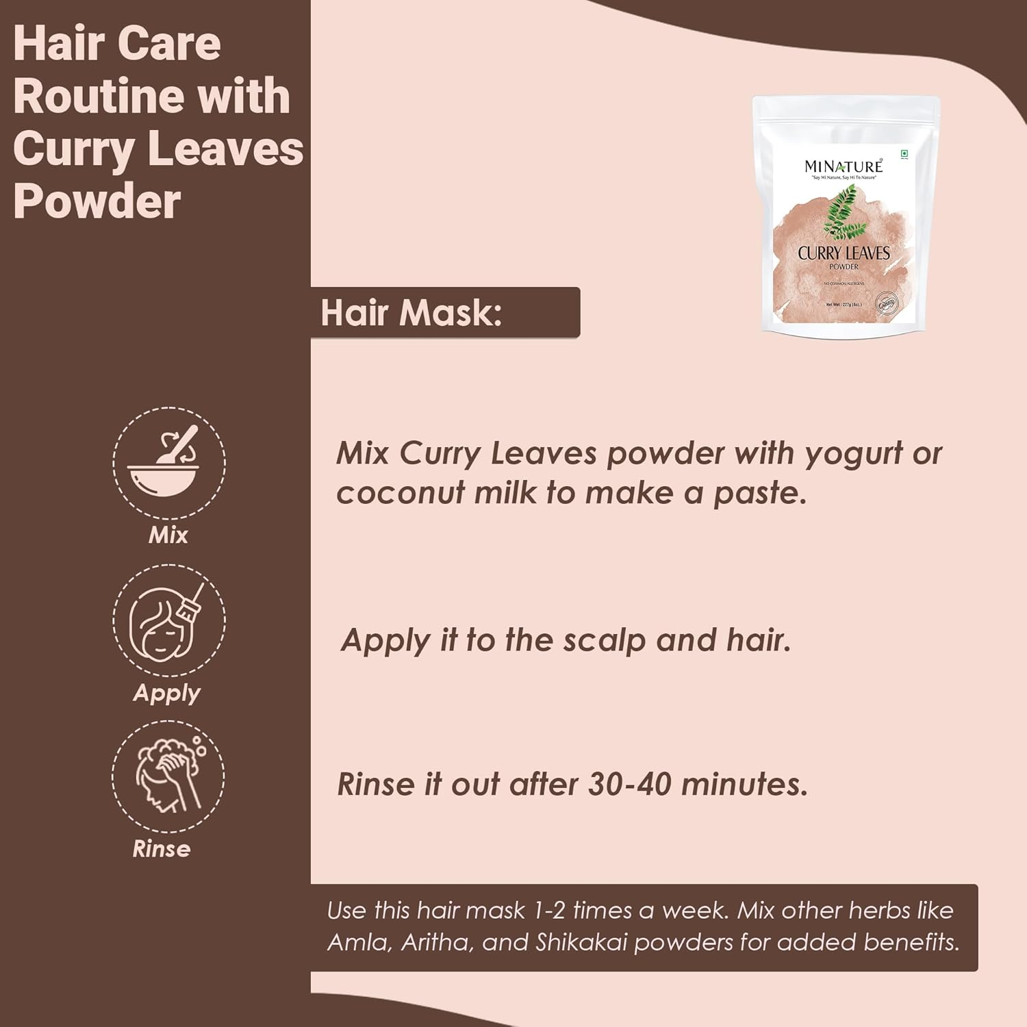 Mi Nature Curry Leaves Powder | Murraya Koenigii | Sweet Neem | 227G (8 Oz.) (0.5 Lb) | Hair & DIY Care | 100% Natural Herbal Ingredient| from India. image number 3