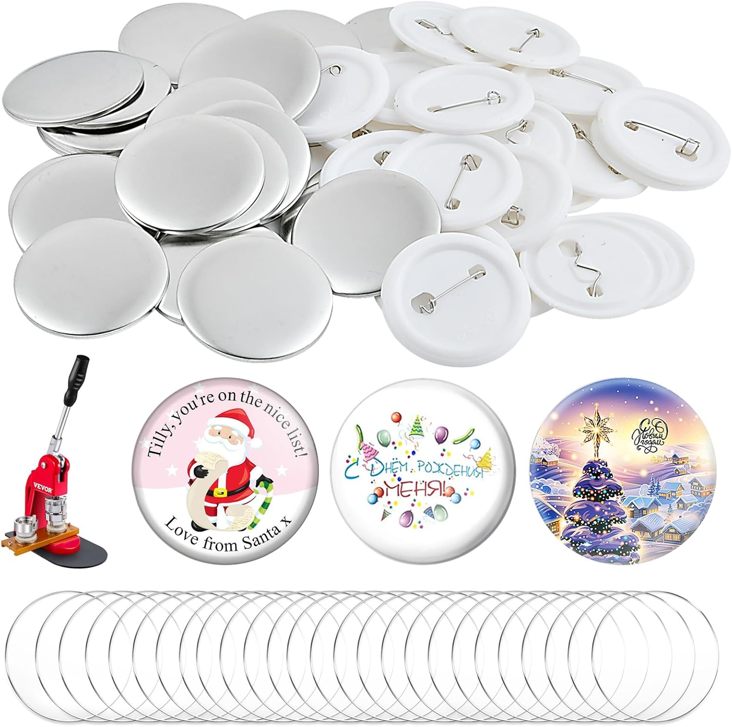 100 Pieces Blank Badge Button Parts for Button Making Machine - Metal Shells and Plastic Base Components, Badge Making Supplies for DIY Arts Crafts Gifts Souvenirs (58Mm) image number 5