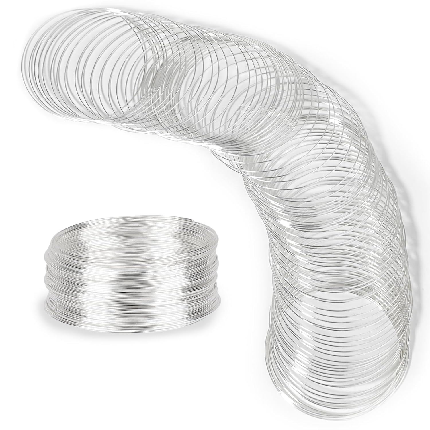 100 Loop Memory Wire for Beads Jewelry Making - Silver Steel Wire for Bracelet and DIY Crafts image number 4