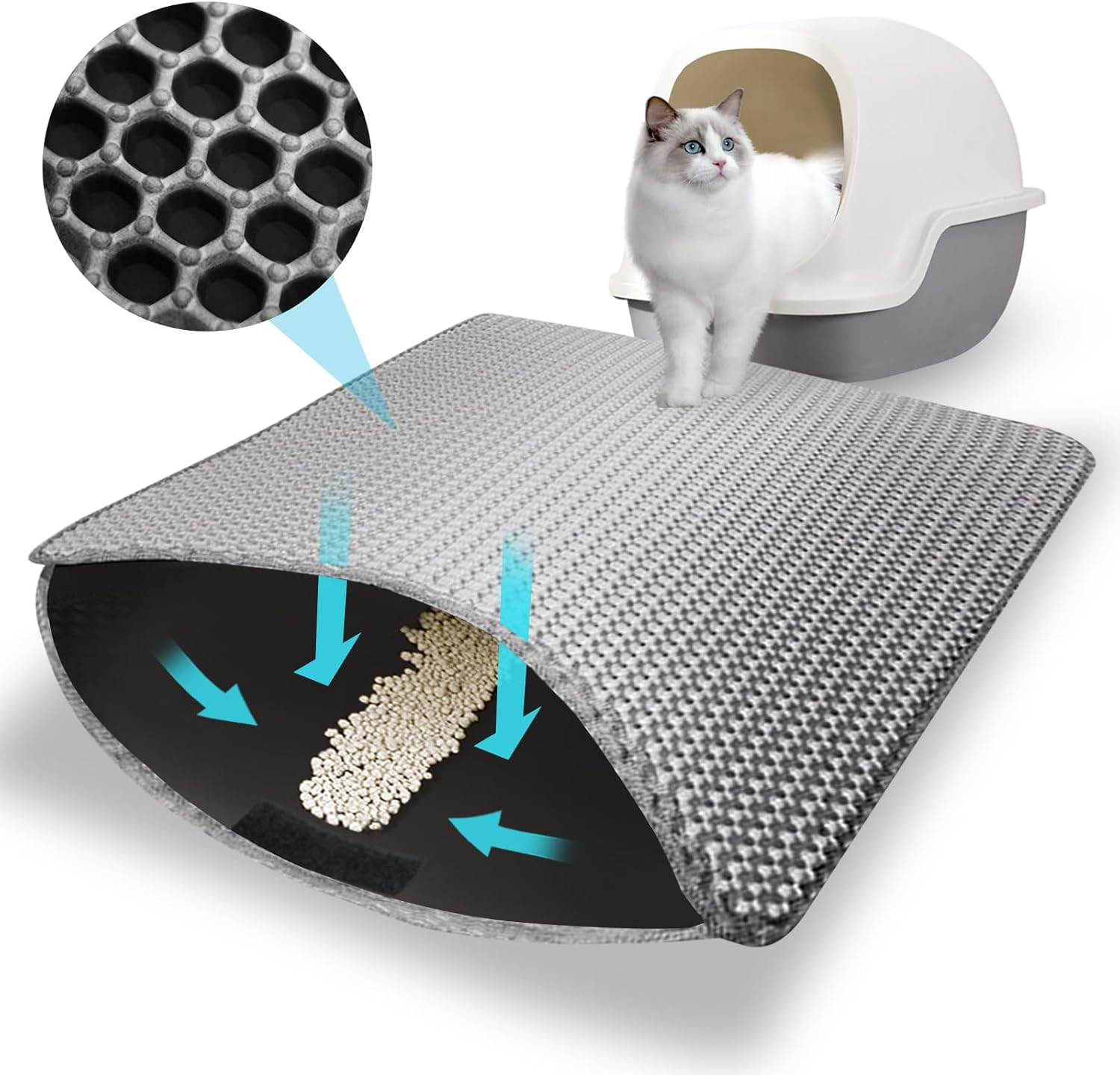 Phantasy Cat Litter Tray Mat 60 X 90 Cm, Grey Cat Litter Mat, Honeycomb Design Mat, Waterproof Double Layer Design, Honeycomb Mat, Cat Litter Tray Mat image number 1