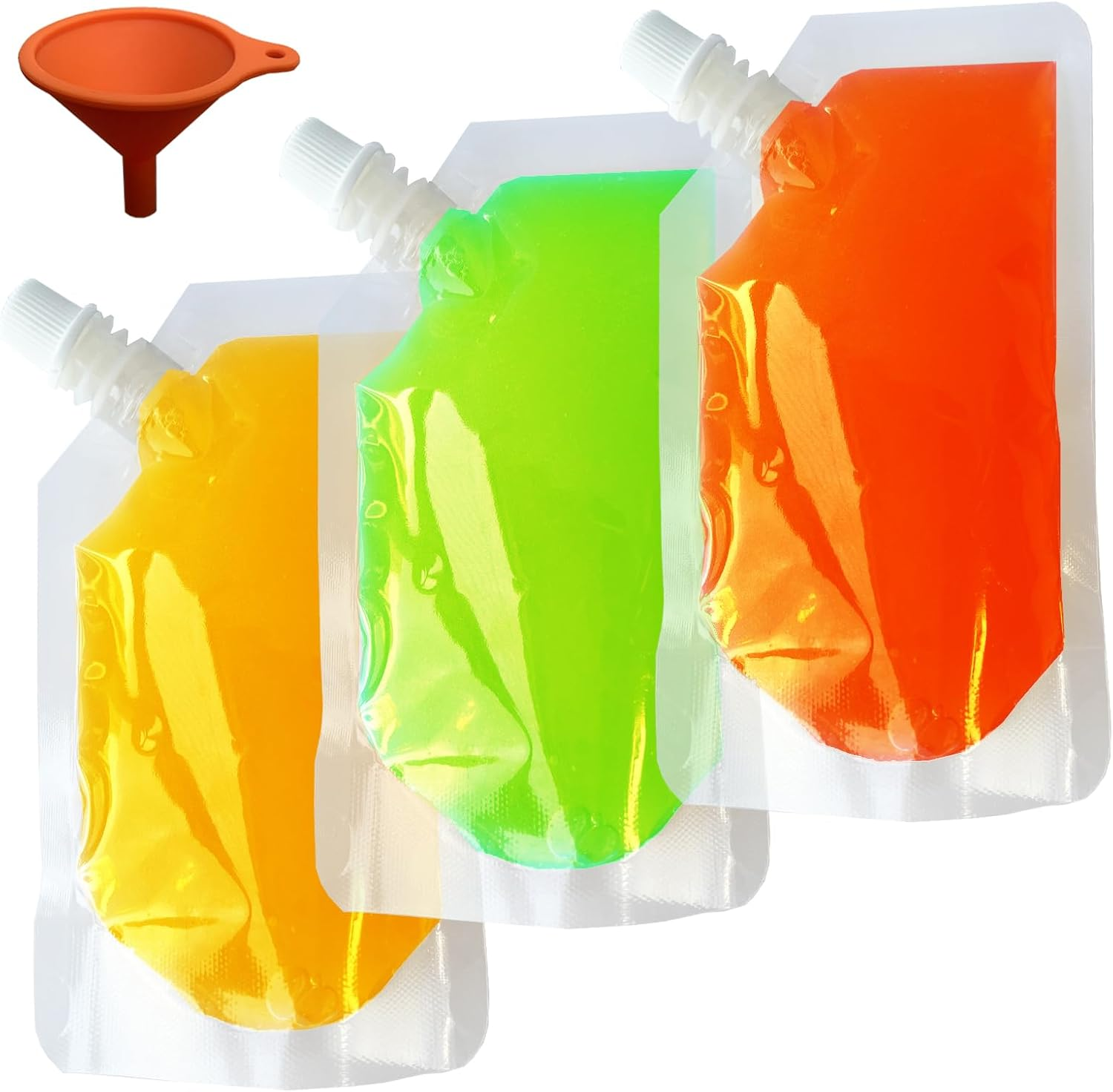 20Pack Clear Drink Pouches 420Ml with Caps and Funnel for Festivals,Leak Proof Alcohol Juice Liquid Pouches Bags, Beverage Bags, Plastic Hip Flask for Parties, Picnic, Travel, Sports image number 1
