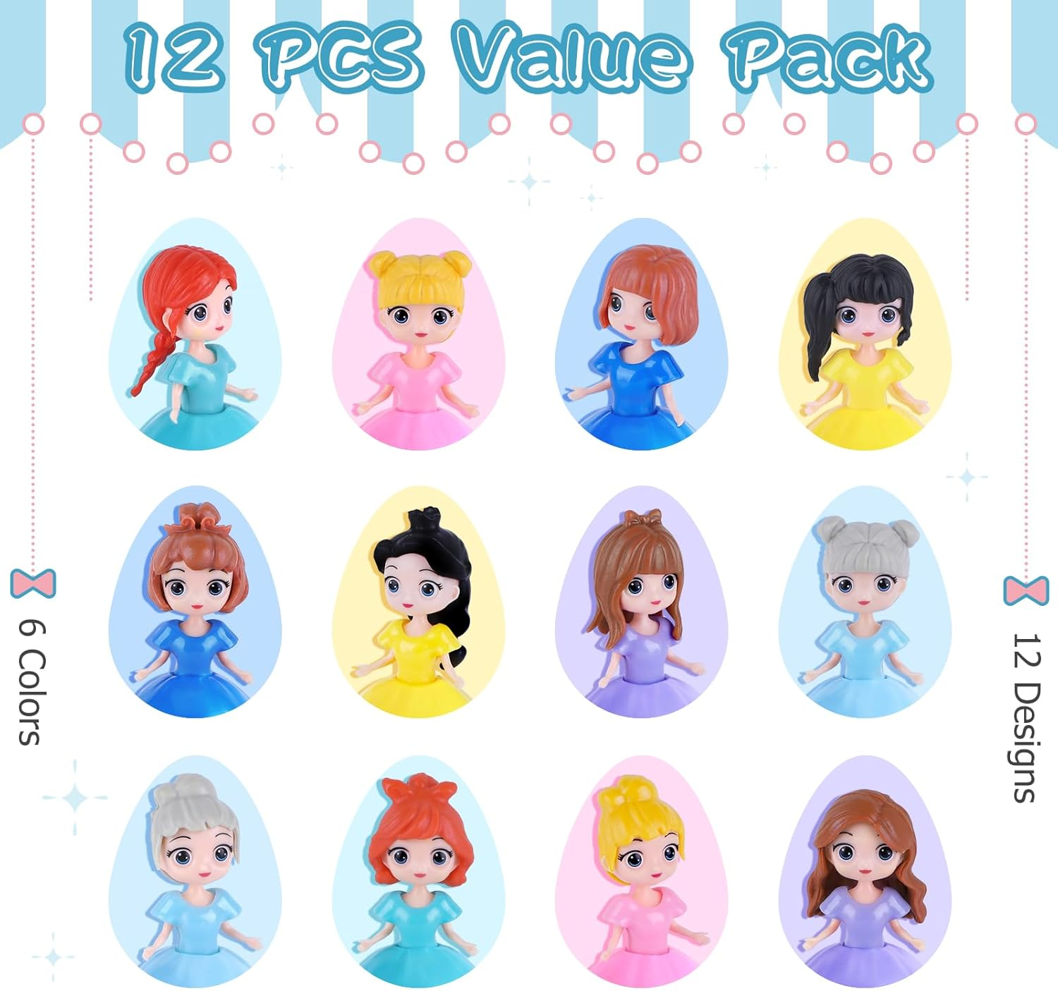 12 PCS Easter Eggs Filled with Princess for Kids Girls, Easter Eggs with Toys Inside, Easter Basket Stuffer, Easter Eggs Hunt Gifts, Classroom Prize and Party Favors image number 5