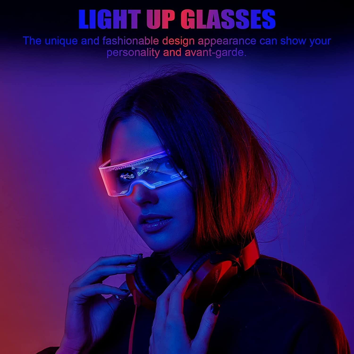 GIOD LED Glasses Party Glasses Cyberpunk LED Colorful Color Changing Lights Rechargeable Futuristic Glasses Halloween Christmas Decoration image number 3