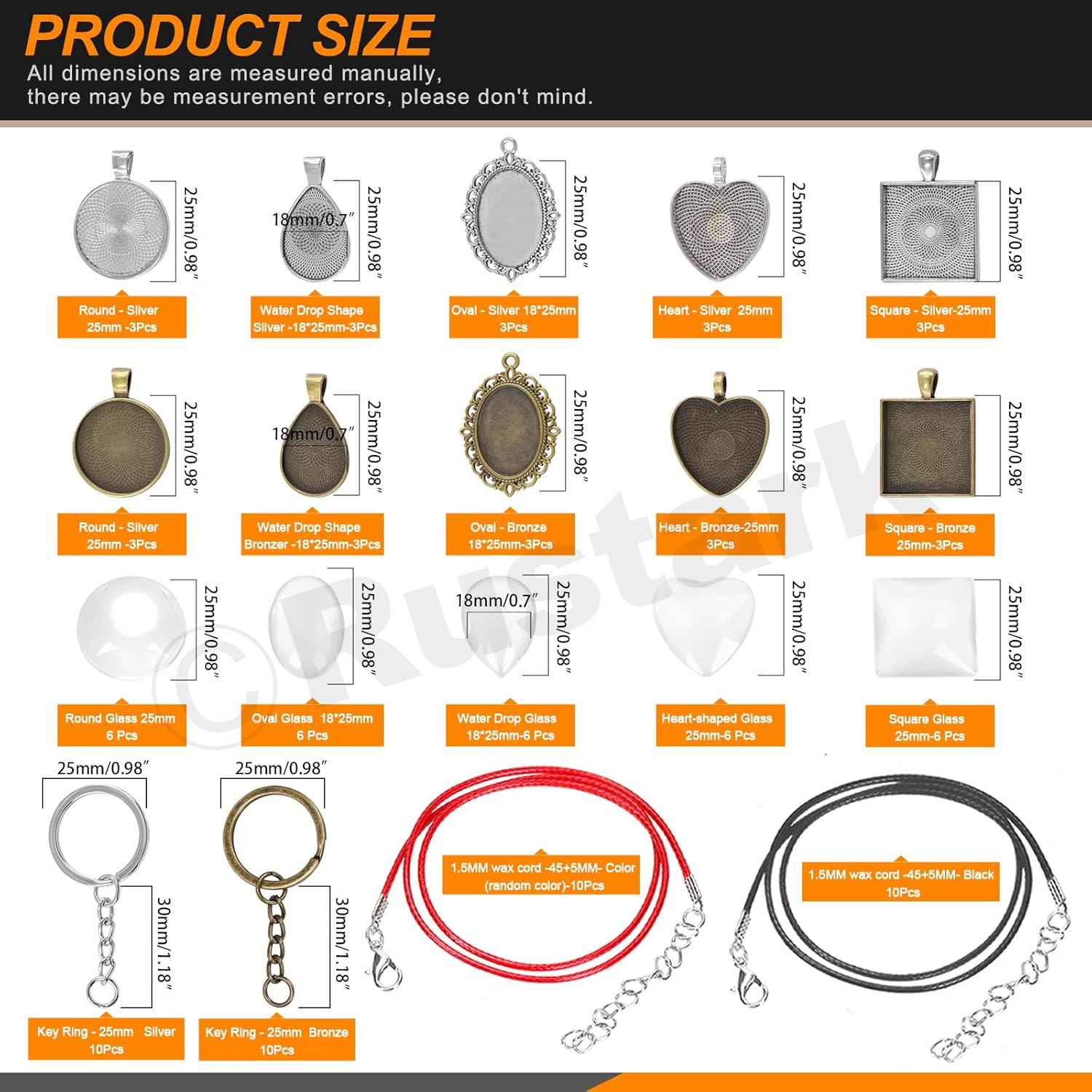 Rustark 100Pcs 5 Styles Pendant Trays Assortment Kit round Pendants Trays Set with Clear Glass Cabochon for Jewelry Making Crafting DIY Making image number 5