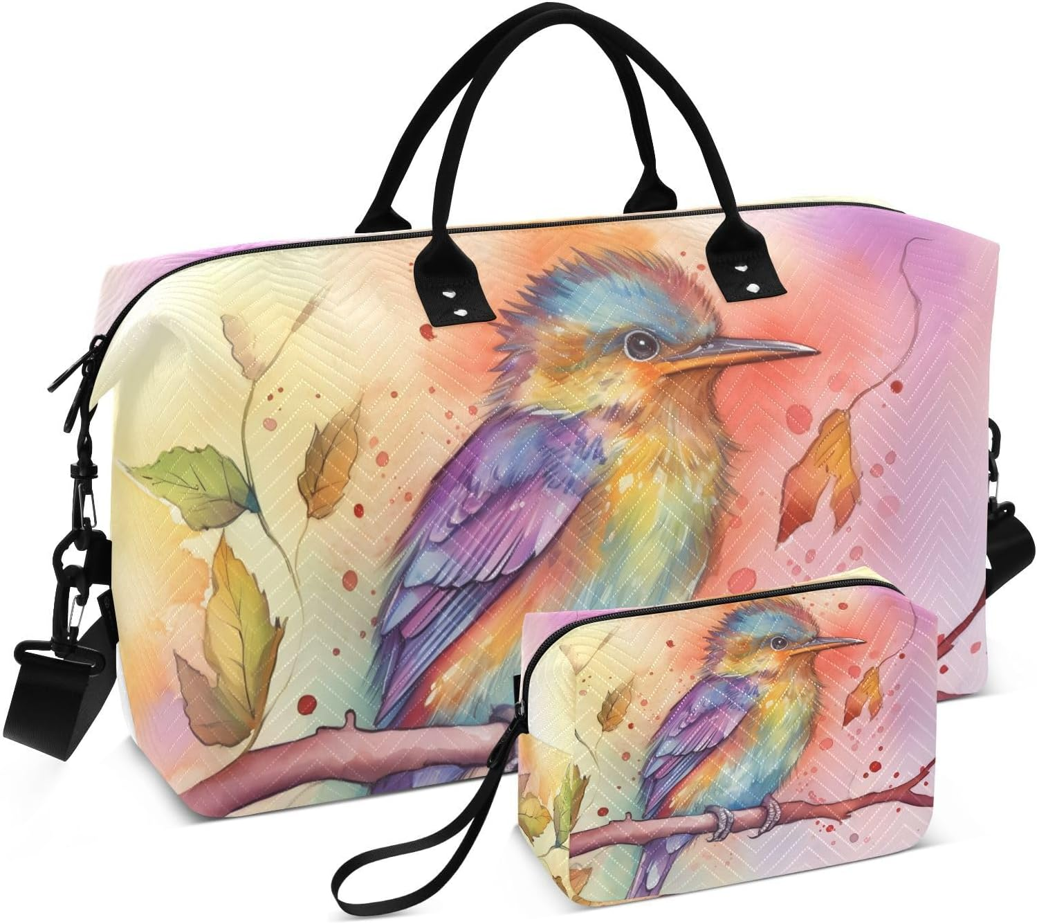 XYMZR Large Travel Duffel Bag, Branch Colorful Humming Sport Tote Gym Bag, Shoulder Weekender Overnight Bag for Women Men, Carry on Luggage with Toiletry Bag, Multi-Colored image number 5