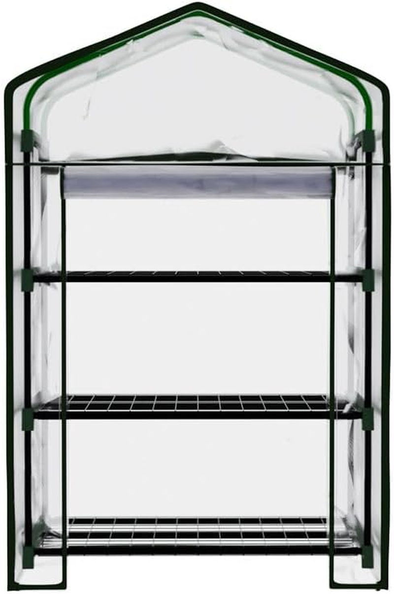 Green Fingers Mini Greenhouse, 3-Tier Frame Tunnel Green House Garden Shed Tent Gardening Supplies Plant Stand Storage, 69 X 49 X 128Cm with PE Cover, Roll-Up Zipper Doors, Plants Shelves