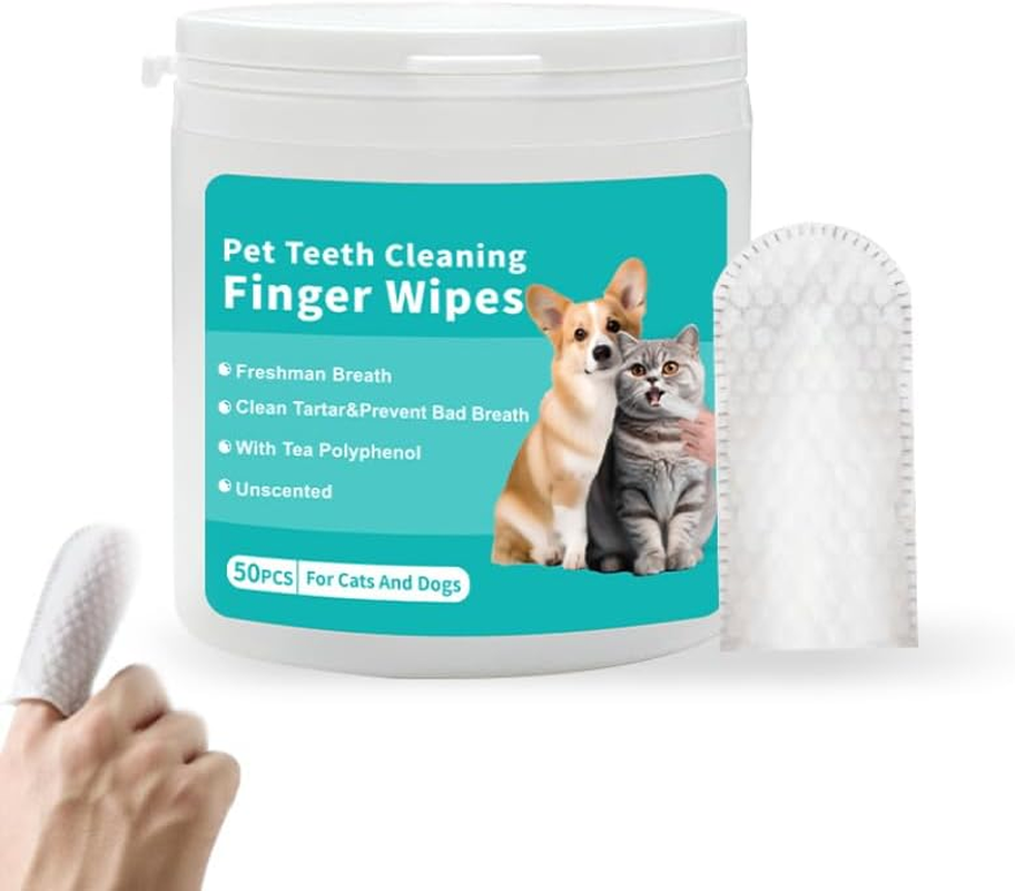 50 Pieces Pet Teeth Cleaning Finger Wipes for Cats and Dogs, Unscented, Fresh Breath image number 5