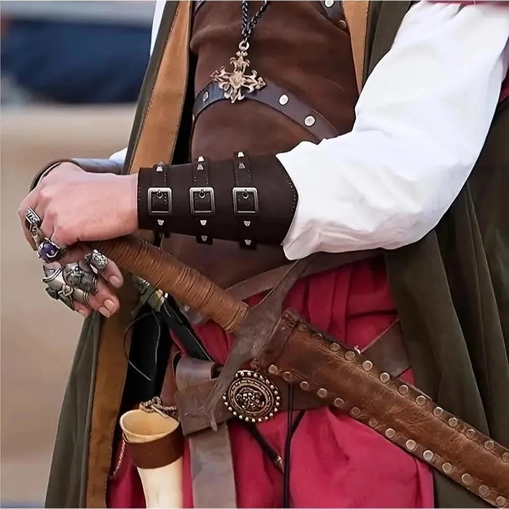 Medieval Accessories Arm Guards with Ring Belt Renaissance Bracers for Cosplay Knight Costume Adjustable Set for Adults SZTTY