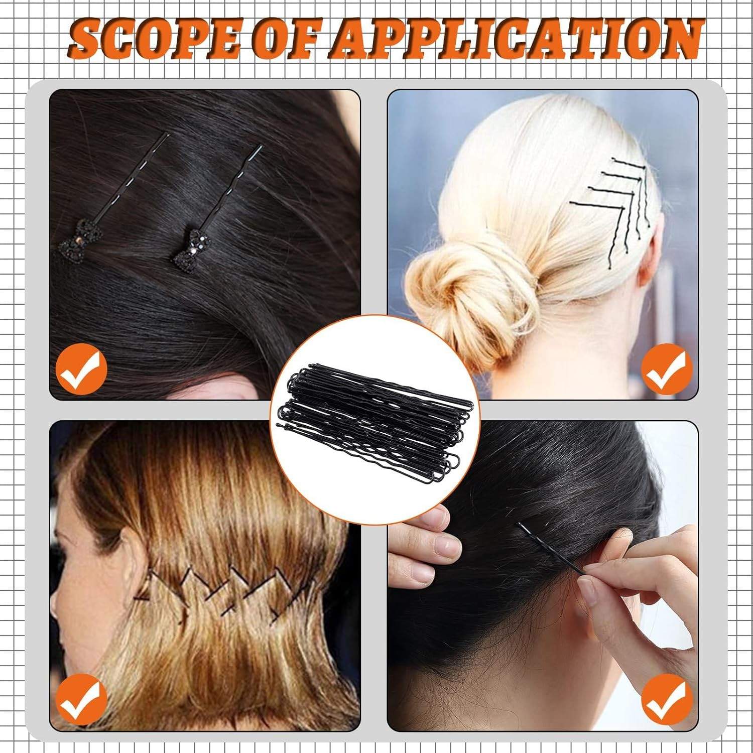 420 Piece Hair Pins Set, Metal Wavy Shape Hair Clips, Includes 160 Bobby Pins + 160 U-Hair Clips + 100 Rubber Bands, Hair Clips Set with Storage Box for Women Girls Hairdressing Salon image number 5