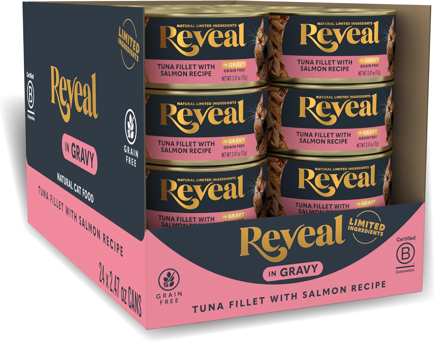 Reveal - Grain Free | Wet Canned Cat Food | 70G - 24 Pack - Premium Nutrition, 100% Natural, No Additives, and Limited Ingredients (Tuna with Salmon in Gravy) image number 2