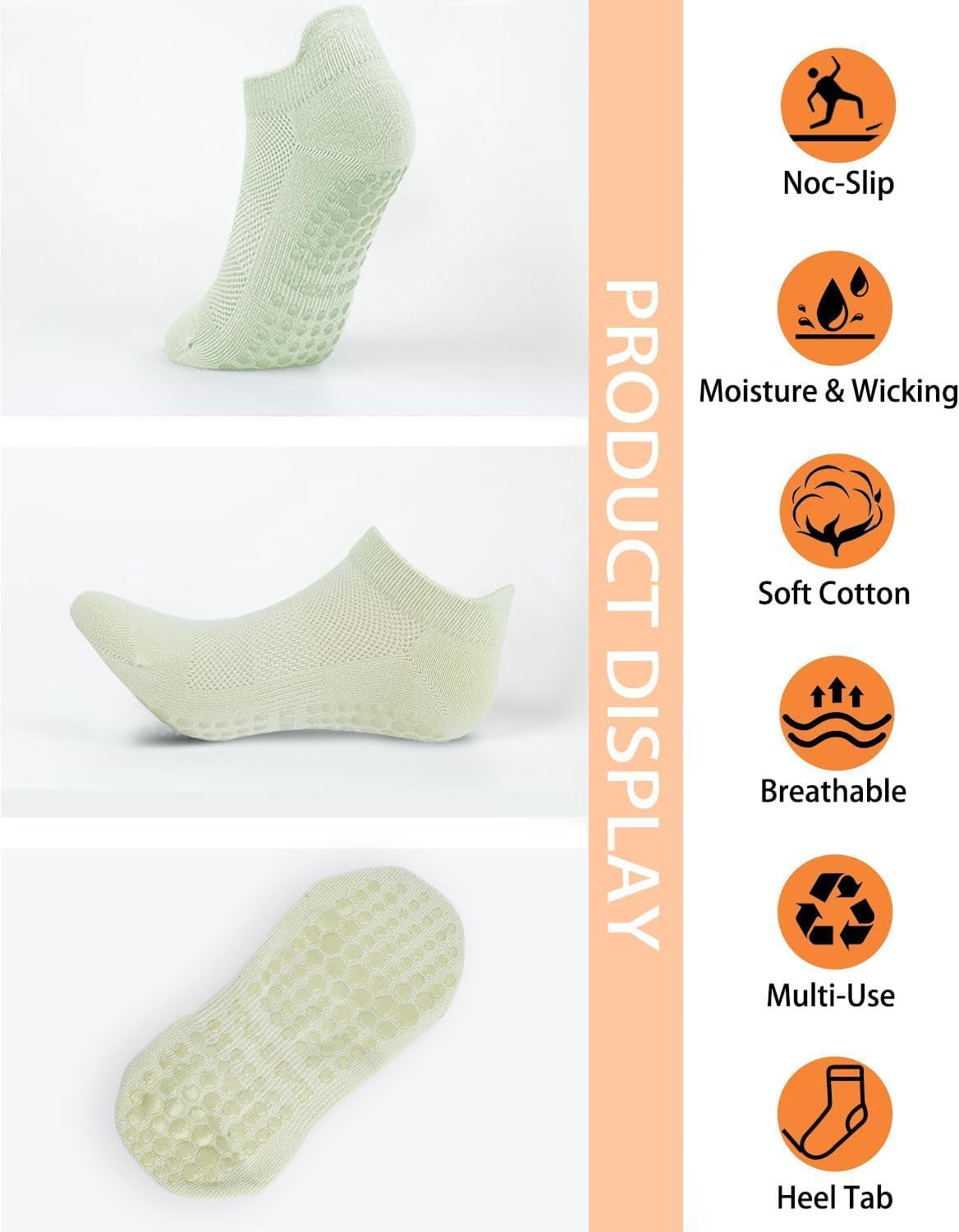 Yoga Pilates Non Slip Socks with Grips for Women, 6 Pairs Non-Slip Yoga Athletic Socks for Barre Ballet Barefoot Workout Hospital image number 3
