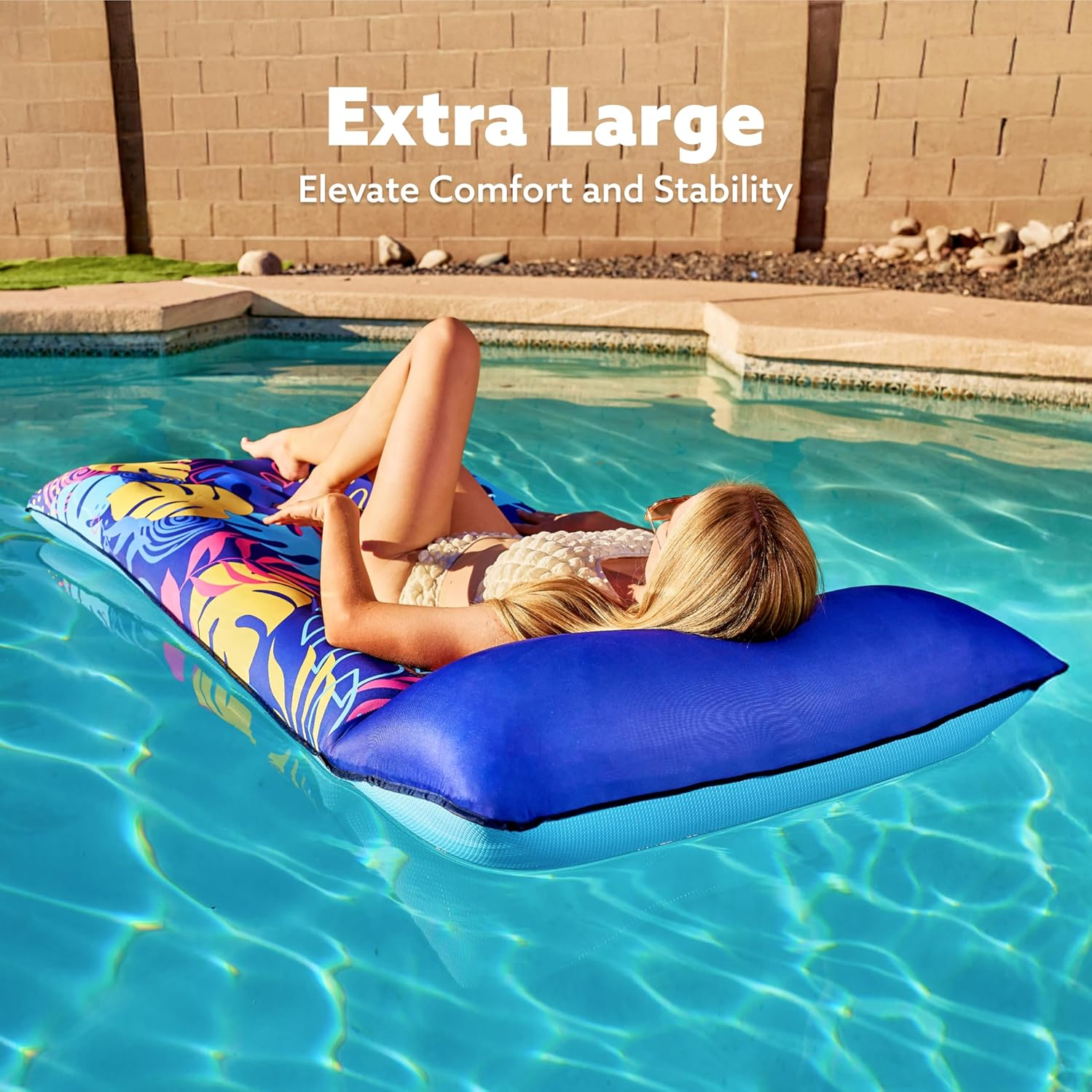 Sloosh Inflatable Pool Floats Lounge - XL Fabric Covered Pool Mat Floaties for Adults, Ultra Comfort Water Floating Lounger with Headrest for Beach Lake Swimming Pool Sun Tanning Float Raft (72"X34") image number 5