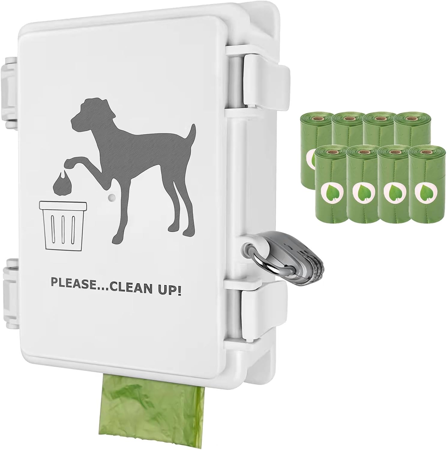 Dog Poop Bag Dispenser Wall Mounted Waterproof Outdoor Pet Waste Bags Dispenser Station Stake, Pole, Fence Mounted Fits Home, Porch, Back Yard (White,Only Dispenser)
