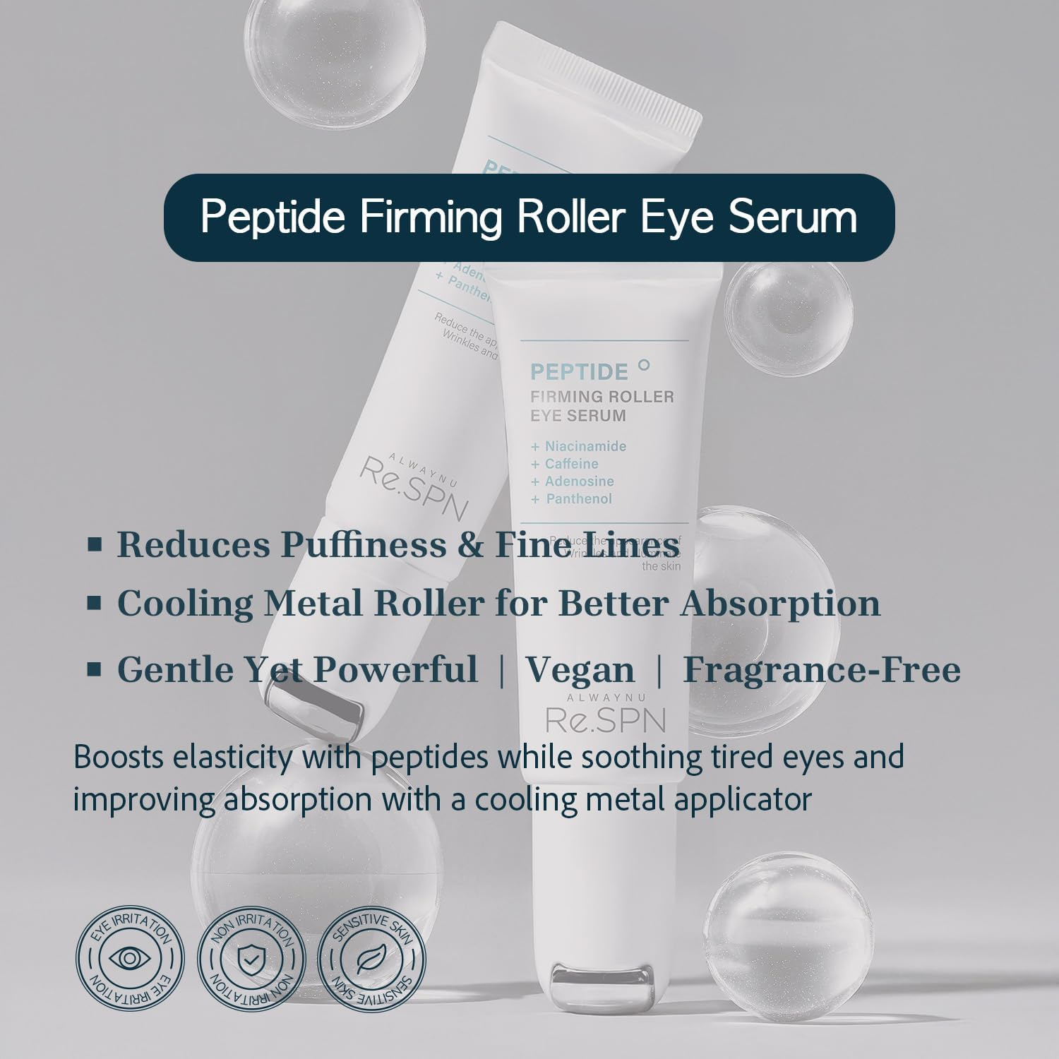 Re.Spn Peptide Firming Roller Eye Serum &ndash; for Puffy Eyes, Wrinkles & Dark Circles, Cooling Gua Sha Metal Applicator with Niacinamide, Vegan K-Beauty (0.67 Fl Oz) image number 5