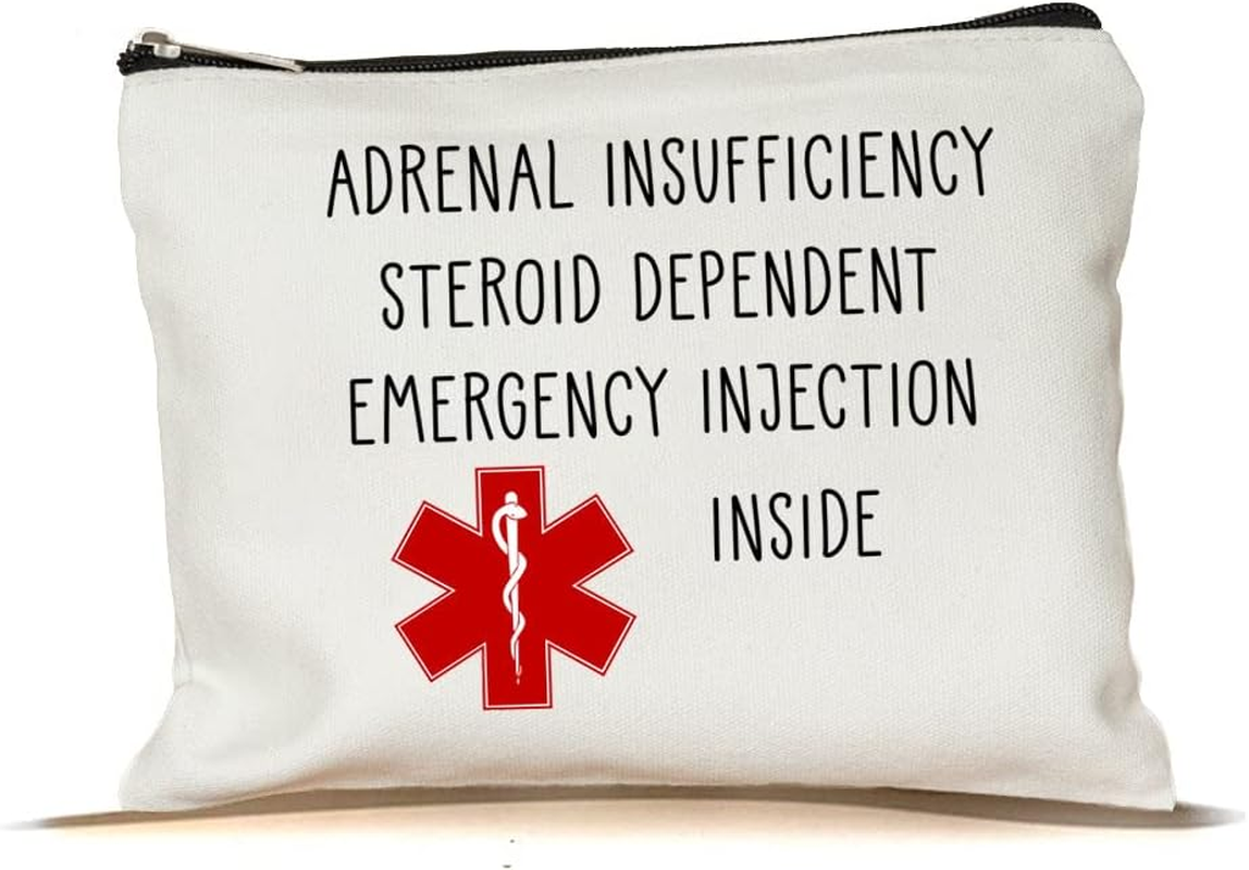 Yanashop88 Adrenal Insufficient Steroid Dependent Emergency Injection inside Makeup Bag - Travel Makeup Bag with Emergency Injection Compartment - White Cosmetic Bag for Women-Adults, White, 7&rdquo;X9.8&rdquo;