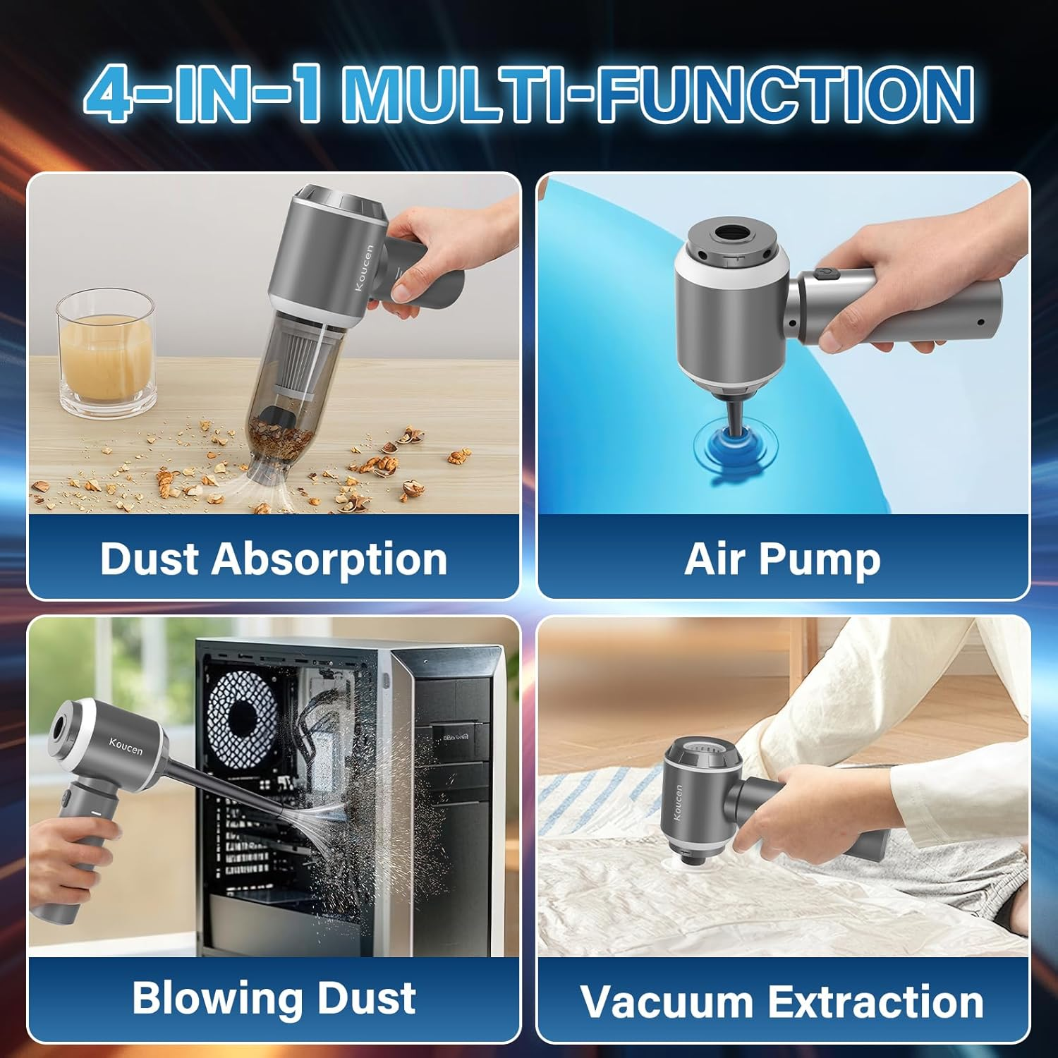 4-In-1 Car Vacuum Cleaner and Dust Buster, 20000Pa Suction Power Portable Handheld Vacuum Cordless Rechargeable, Mini Vacuum with 3 Reusable Filter for Car Home Office & Pet(Silver Gray) image number 5