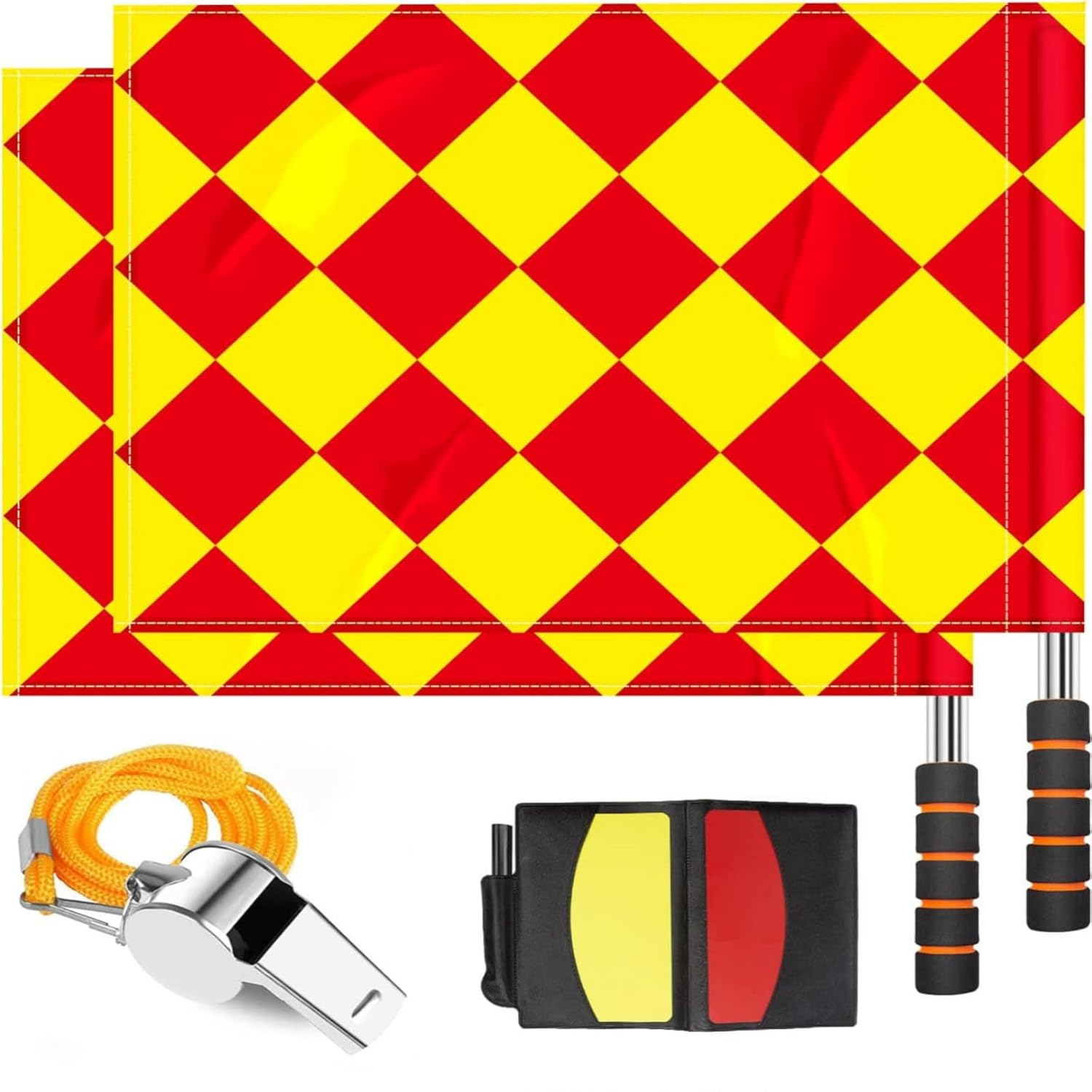 Soccer Referee Flag Set,Match Football Linesman Flags,Red Yellow Cards, Notebook and Pencil, Coach Stainless Steel Whistles image number 6