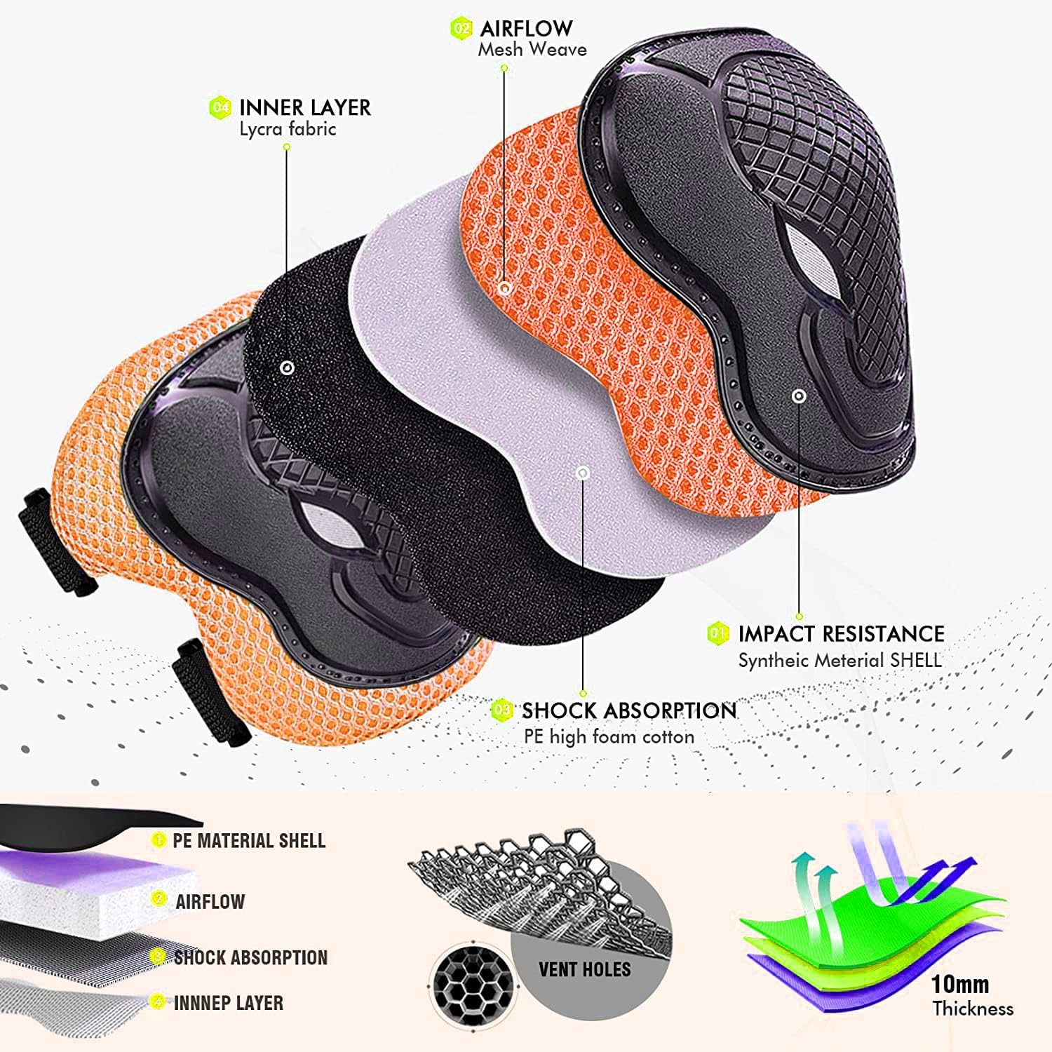 PHZ. Kids Knee Pads Elbow Pads Wrist Guards 6 in 1 Protective Gear Set for Inline Roller Skating Skateboarding Scooter BMX Etc.