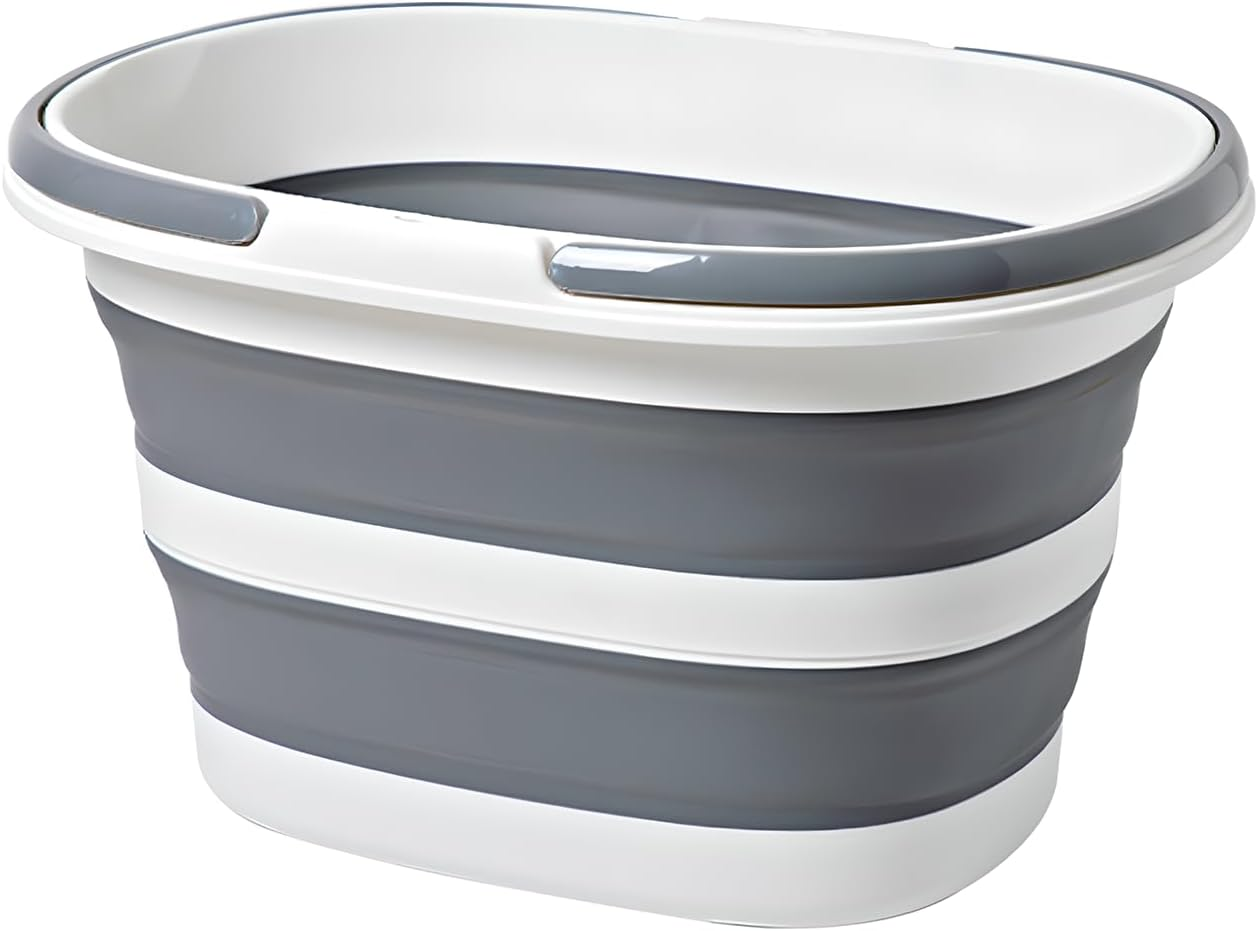 Foldable Bucket 16L/28L with Handle Cleaning Bucket Foldable for Camping, Fishing, Cleaning, Car Washing, Soft Large Capacity Lightweight Stylish (Grey, 16L &times; 2)
