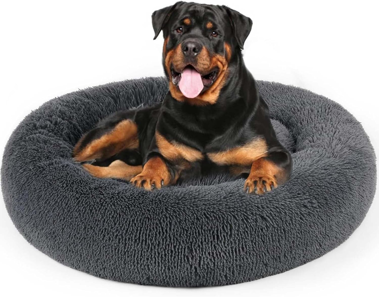 Calming Dog Bed for Small Medium Dogs,80Cm Anti-Anxiety Donut Dog Cat Cuddler Bed Machine Washable Fluffy Luxury Anti-Slip Waterproof Mute Base Warming Cozy Soft Pet round Bed-Black
