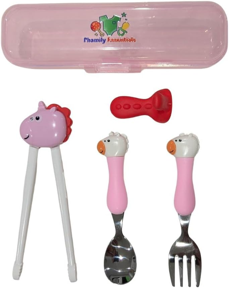 Cute Dinosaur Kids Cutlery Travel Set &ndash; Portable Cutlery for Toddlers & Children with Case (Pink, Spoon+Fork)