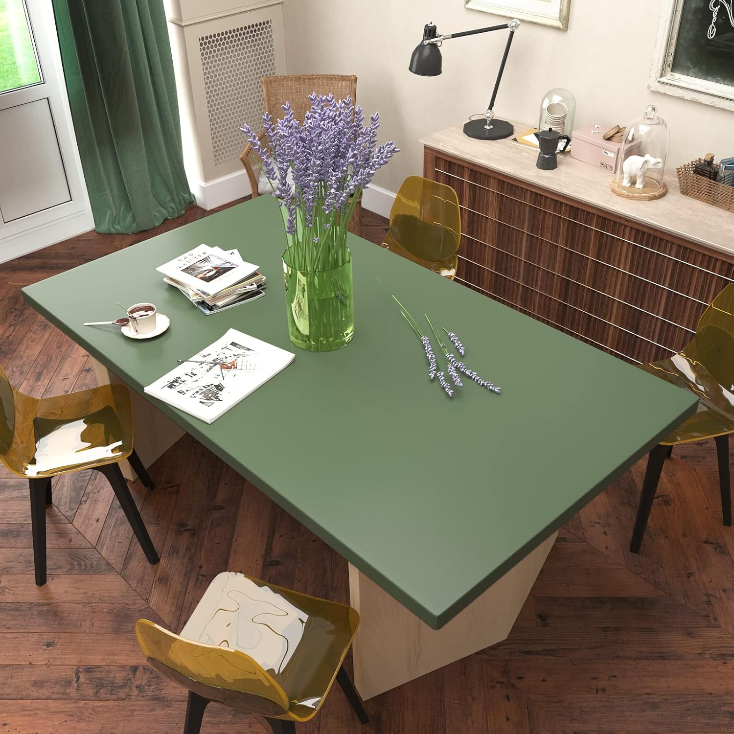 Varypaper Matt Green Wallpaper 81Cm&times;9M Contact Paper Peel and Stick for Living Room Washable Vinyl Cabinet Cover Sticky Back Plastic Kitchen Worktop Covering Cupboard Lining Paper Bedroom Furniture image number 5