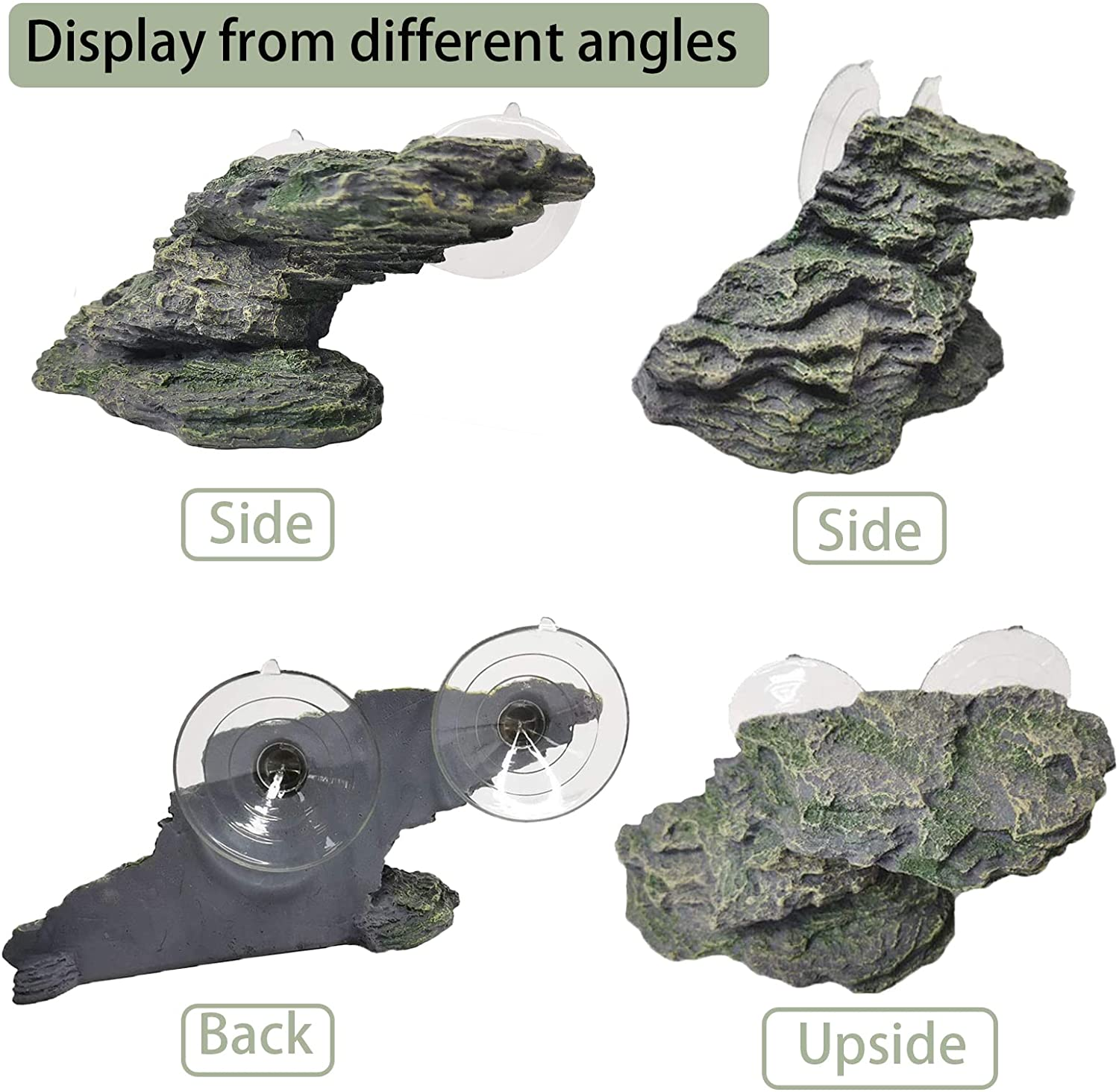 Turtle Basking Platform Reptile Climbing Shale Resin Step Ledge Stone Aquarium Ornament Rock Landscaping Decoration with Suction Cups for Frogs Newts Amphibians Lizard (Medium:8.2&rdquo;Lx3.3&rdquo;Wx3.1&rdquo;H)