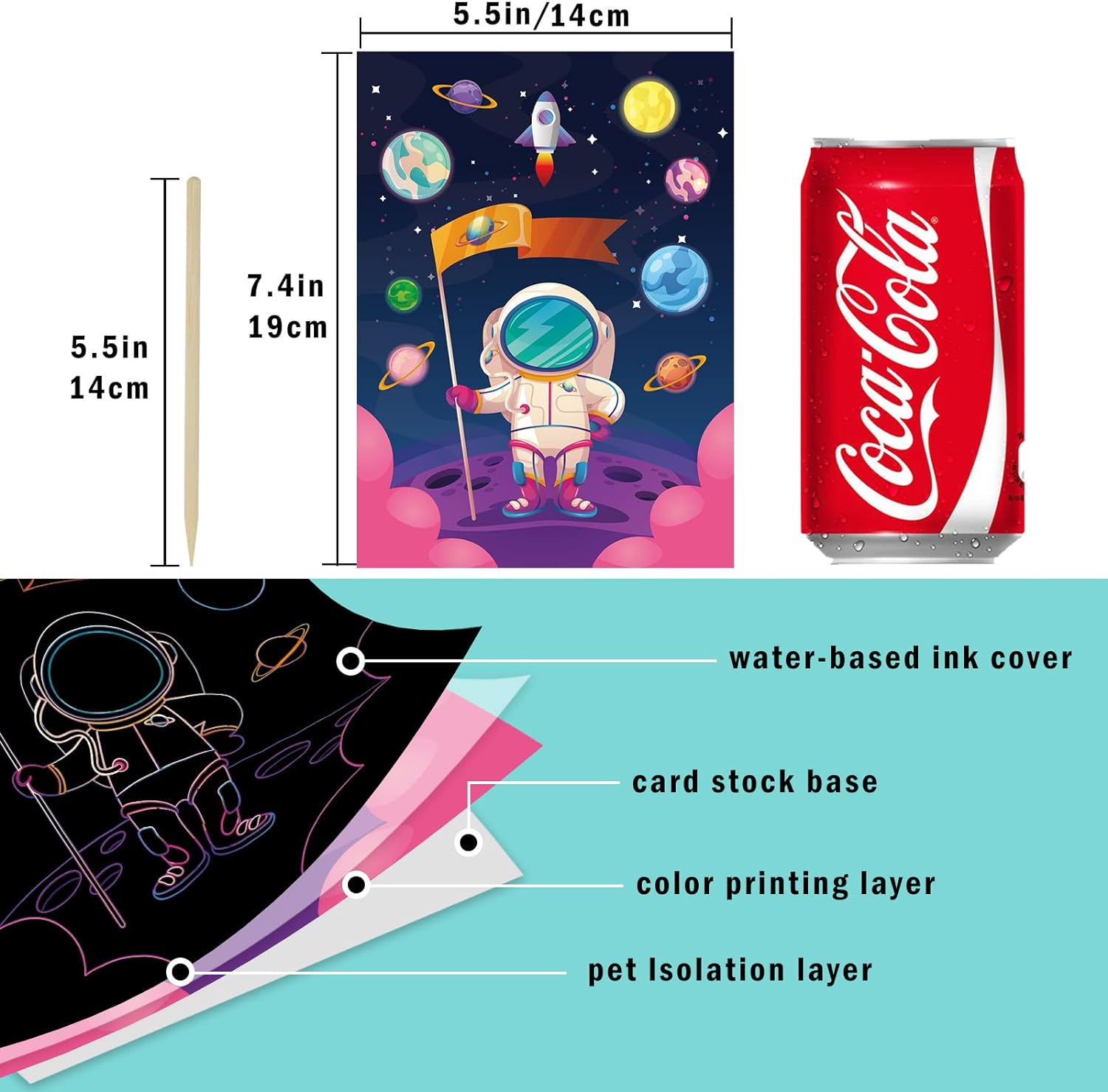 3 Set Magic Scratch Paper Art, Colorful Magic Drawing Art Book with 3 Scratch Pen for Kids, Dinosaurs/Underwater World/Spaceman - White image number 6