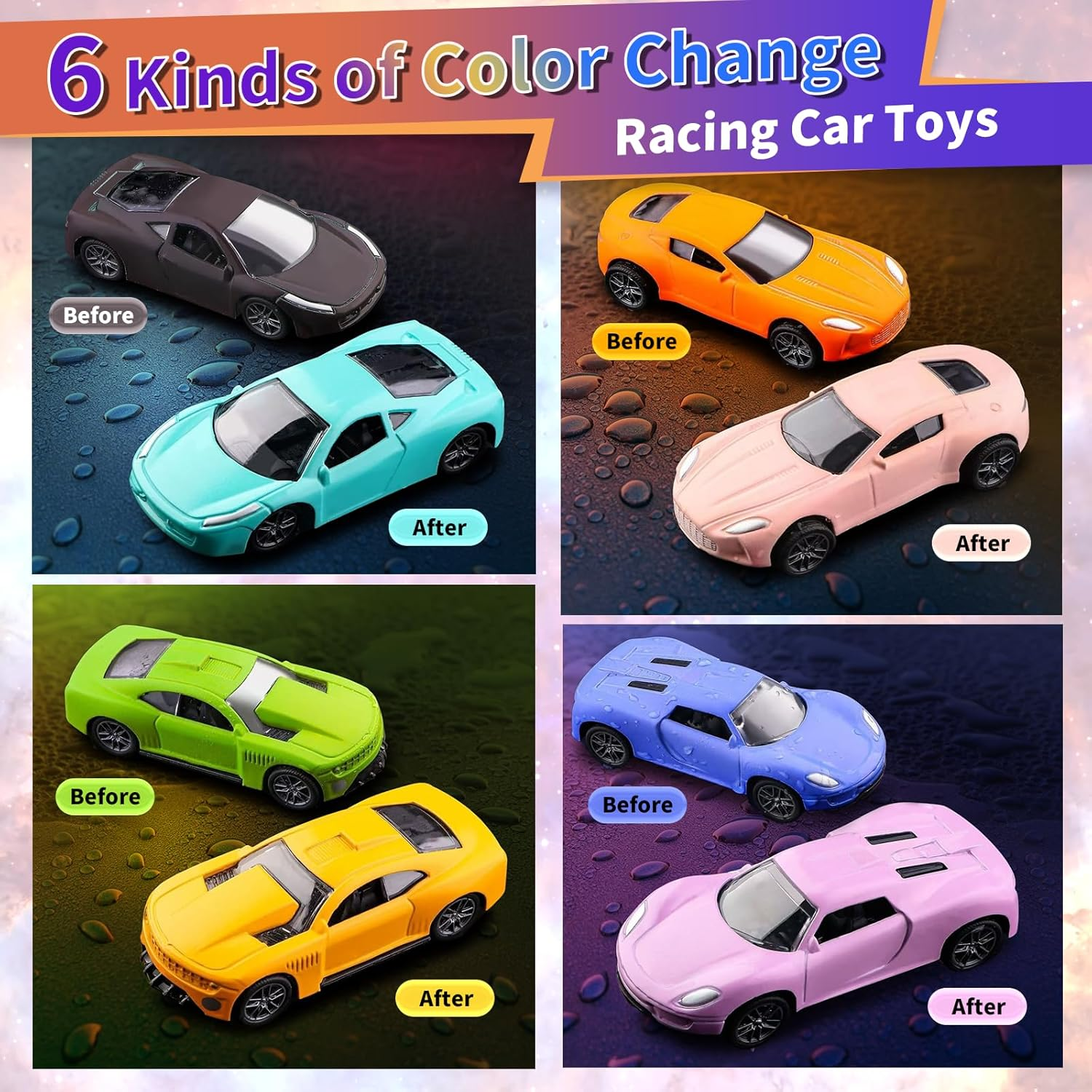 Color Change Pull Back Car Toy - 6Pcs Alloy Vehicle Toys,Magical Transformation in Warm Water,Bathtub Water Table Toy for Easter Fillers,Goodie Bags Fillers,Themed Party,Carnival Prize for Kids 3+ image number 2