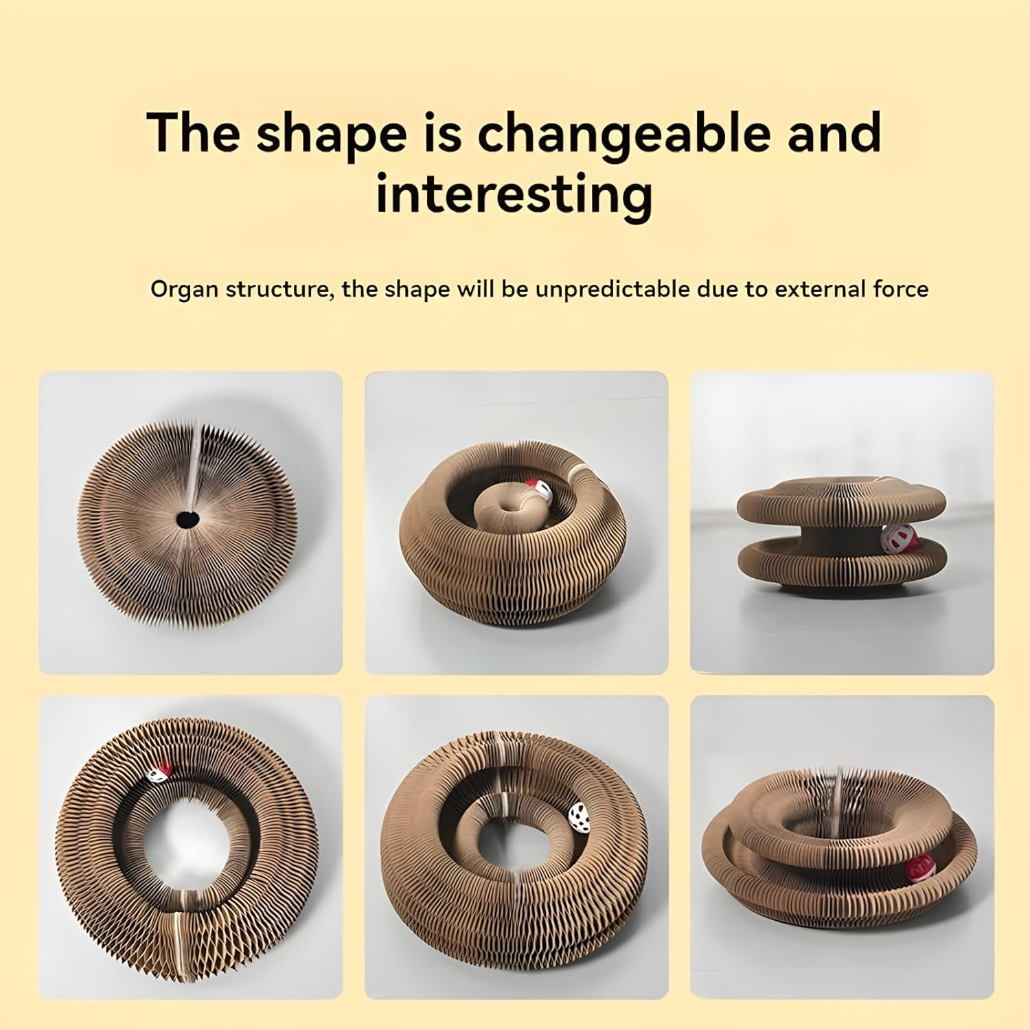 Kitten Curl Toy, Magic Organ Cat Scratcher Board, Kitten Curl Cardboard Cat Toy, Foldable Cat Scratching Board, Cardboard Cat Toys, Interactive Scratch Pad Cat Toy with Toy Bell Ball image number 6