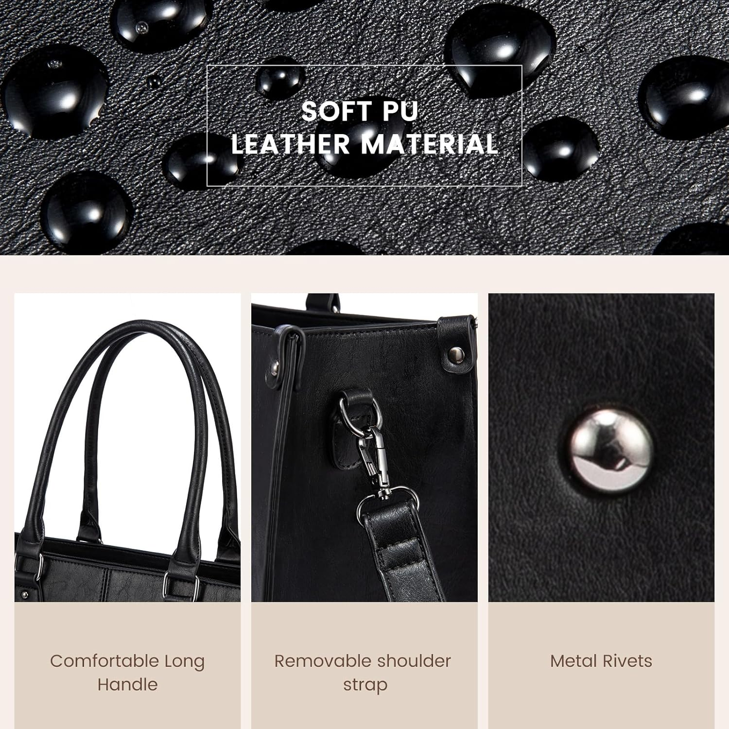 LOVEVOOK Laptop Bag for Women, 15.6 Inch Laptop Tote Bag Vintage Work Bags for Women Computer Bag Office Briefcase Handbag - Black image number 4