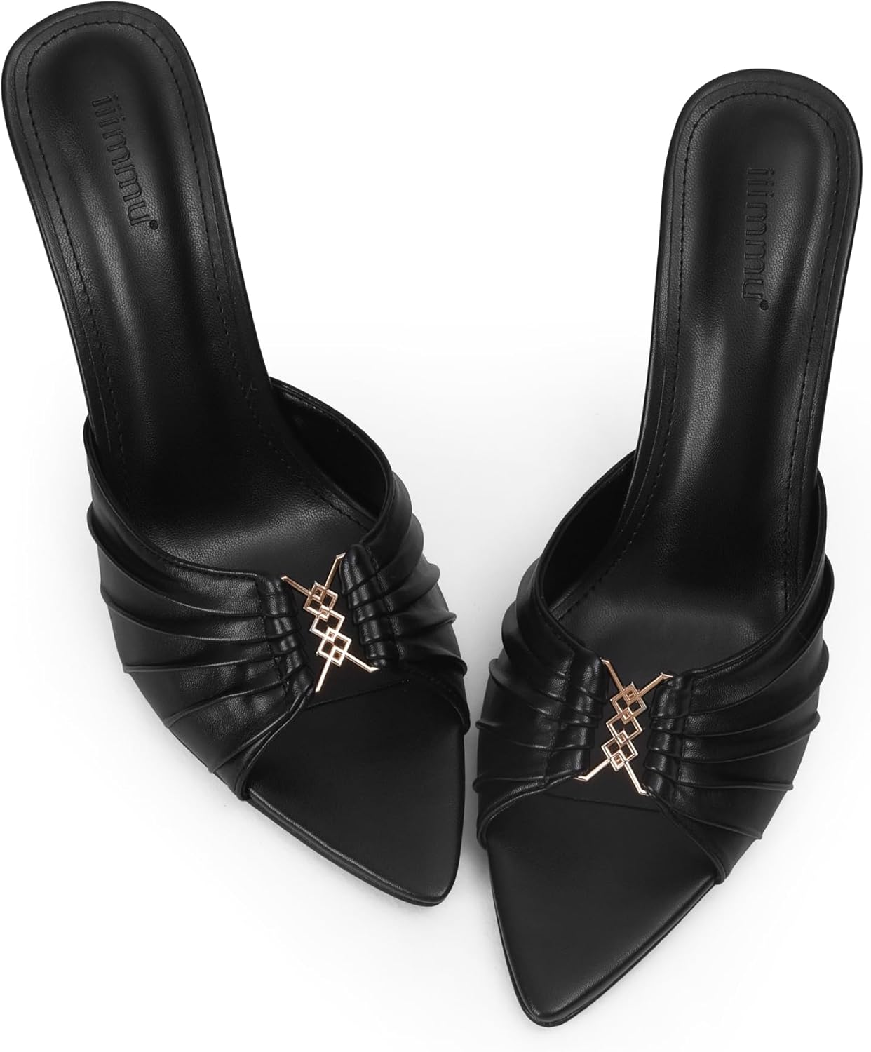 Iiimmu 3.5 in Stiletto Mules High Heels with Pointed Peep Toe Heeled Sandals Faux Leather image number 7