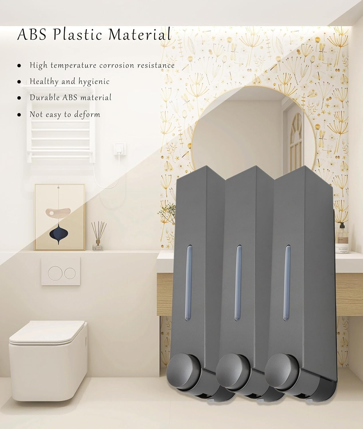 Gugxiom Wall Mounted Dispenser, No Punch Large Capacity Shower Gel Dispenser, Gray Back Mounted Shampoo Conditioner Separator for Bathroom and Other Multi-Site Occasions. (3 image number 4