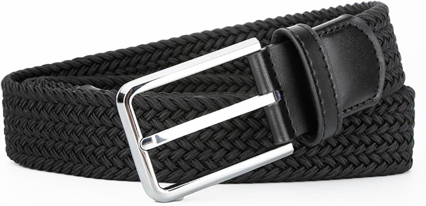 LJJCSFF Mens Braided Stretch Belt Elastic Woven Belt Fabric Golf Belt Cloth Work Belt Hunting Pants Belt Casual Jeans Belt Black, Black image number 2