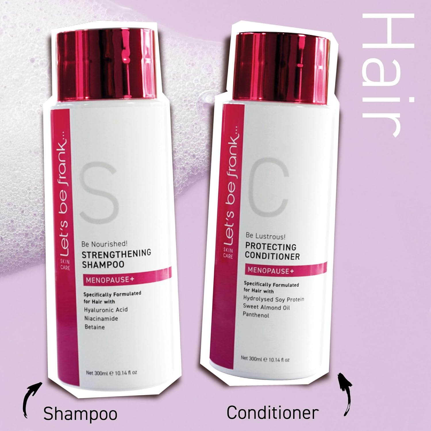 Menopause Haircare Pack - Be Nourished Strengthening Shampoo & Be Lustrous Protecting Conditioner. Hydrates, Strengthens, Adds Shine, Reduces Breakage, Promotes Healthy Scalp. with Hyaluronic Acid image number 2